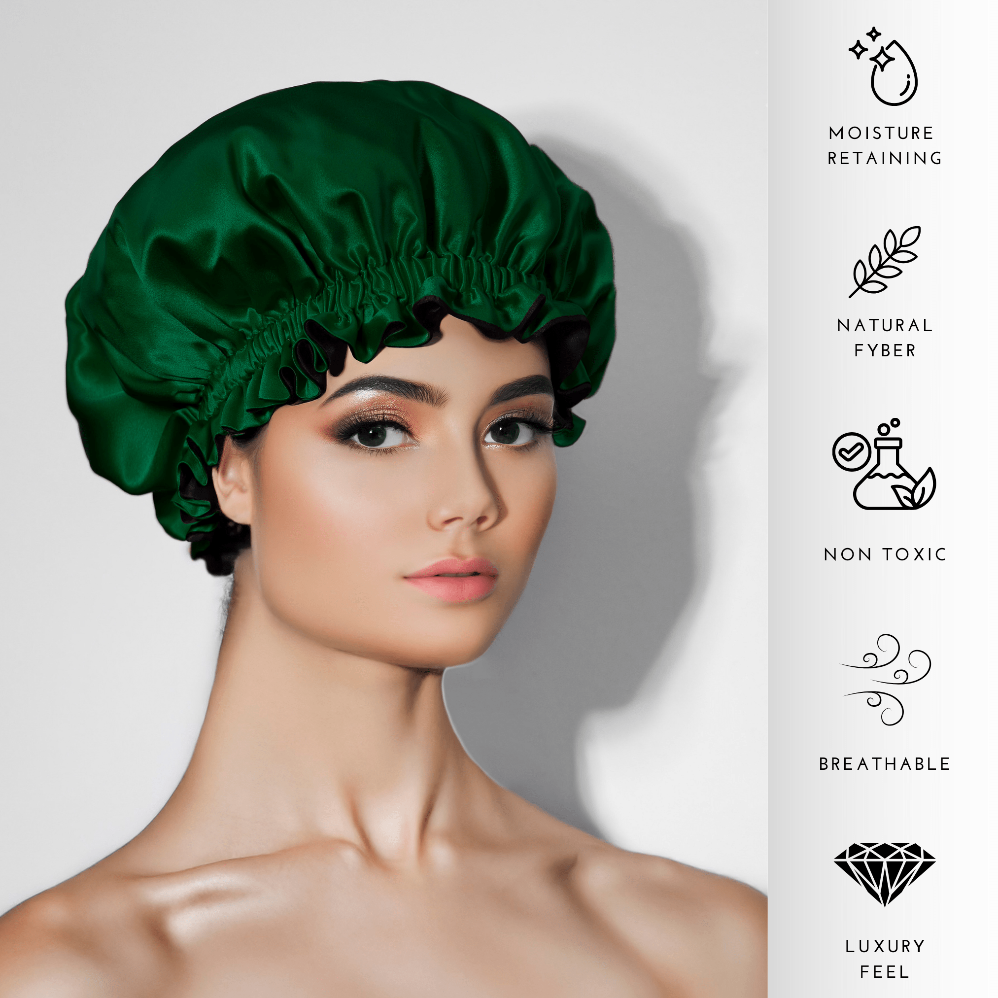 Hunter Green & Black Pure Mulberry Silk Bonnet – Reversible & Durable - NOCHKA
