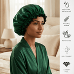 Hunter Green & Black Pure Mulberry Silk Bonnet – Reversible & Durable - NOCHKA
