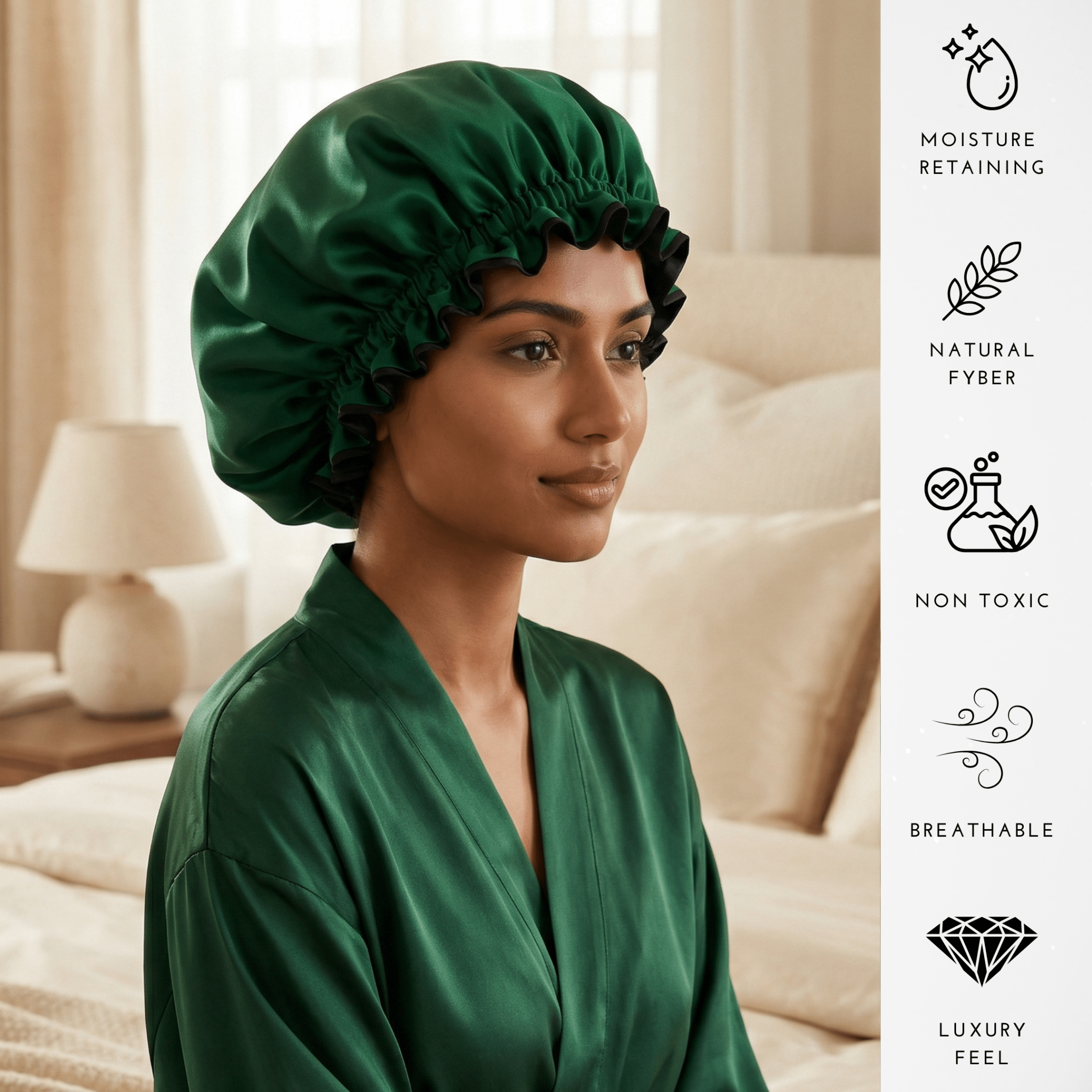 Hunter Green & Black Pure Mulberry Silk Bonnet – Reversible & Durable - NOCHKA
