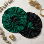 Hunter Green & Black Pure Mulberry Silk Bonnet – Reversible & Durable - NOCHKA
