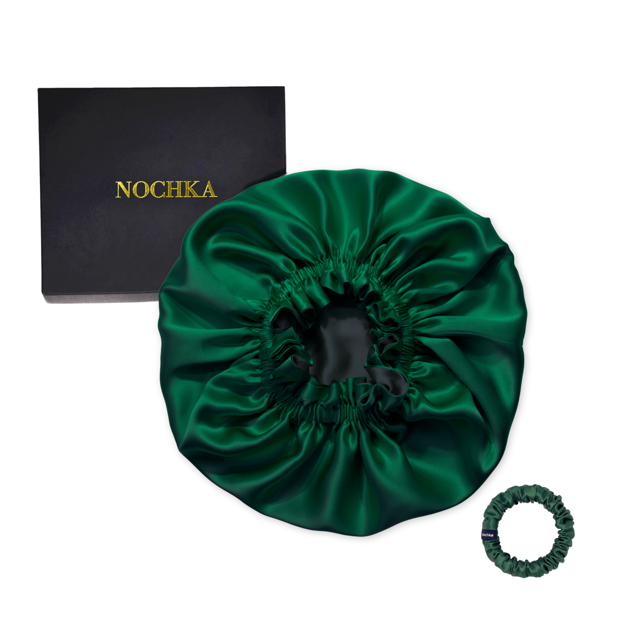 Hunter Green & Black Pure Mulberry Silk Bonnet – Reversible & Durable - NOCHKA

