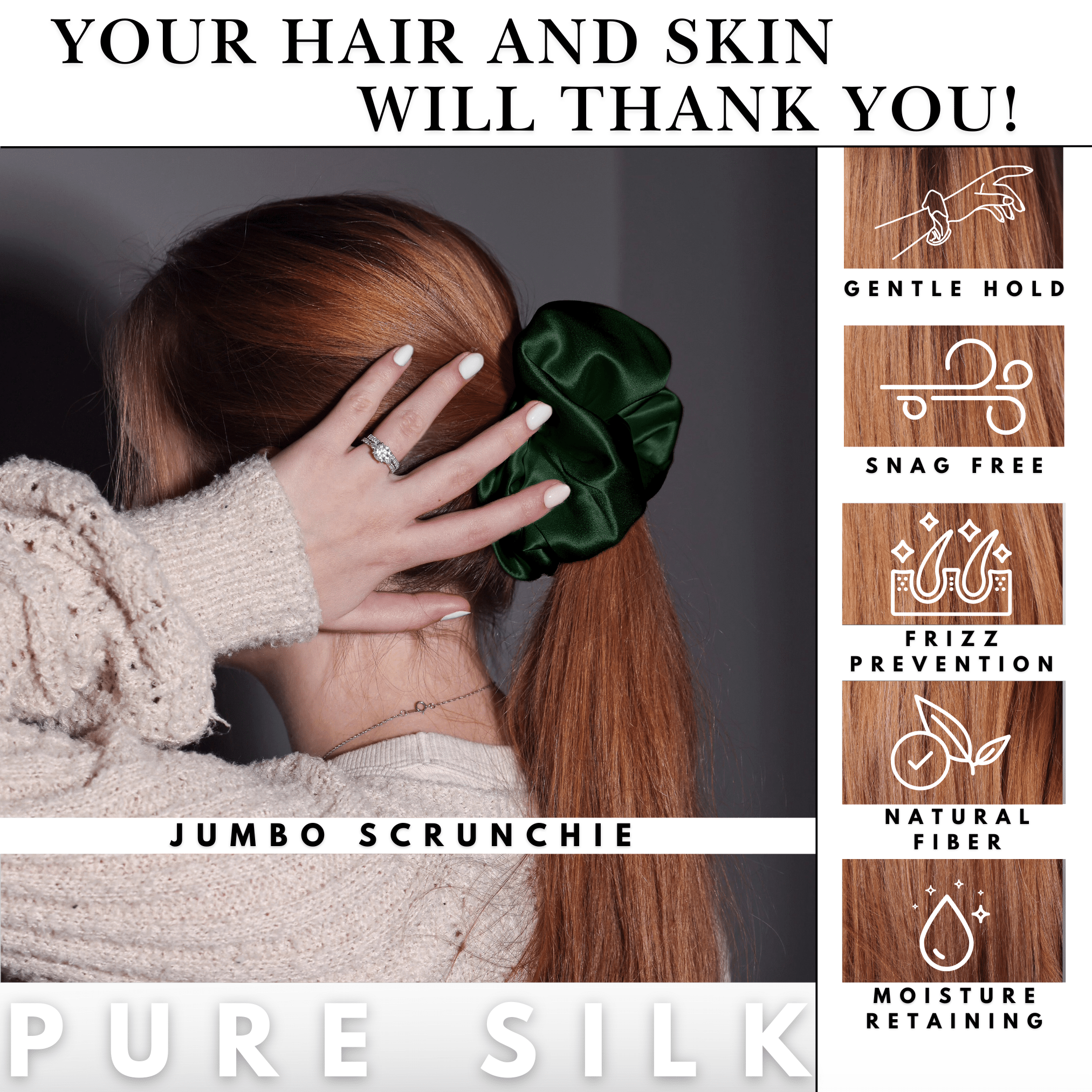 Hunter Green Jumbo Scrunchie – 100% Pure Mulberry Silk, Perfect for All Hair Types - NOCHKA

