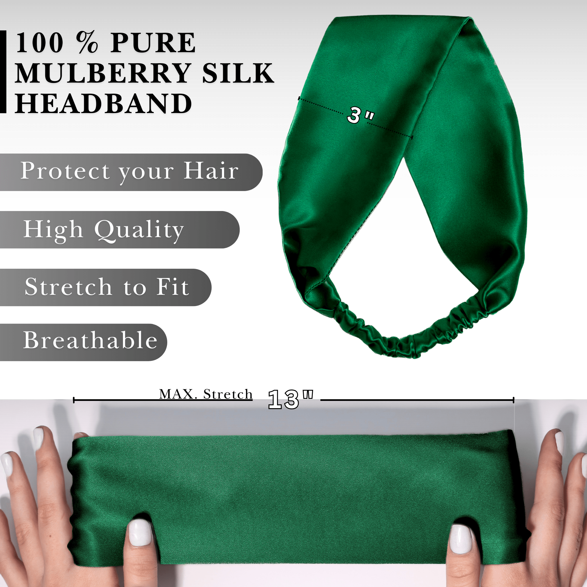Hunter Green Pure Silk Headband - NOCHKA

