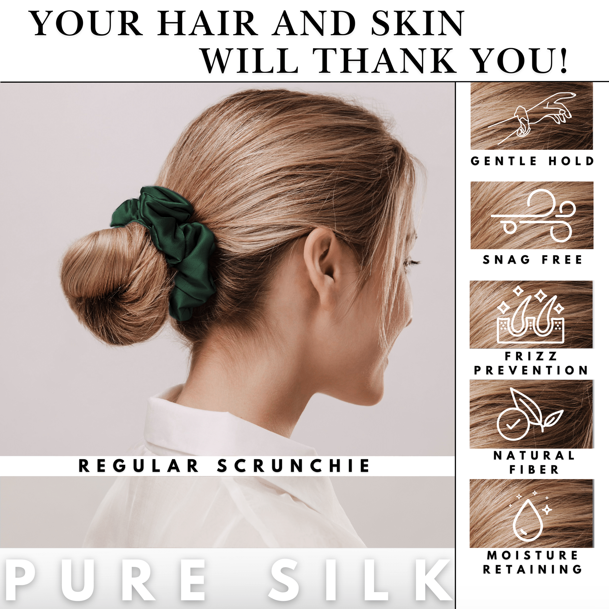 Hunter Green Regular Scrunchie – 100% Pure Mulberry Silk, Perfect for All Hair Types - NOCHKA
