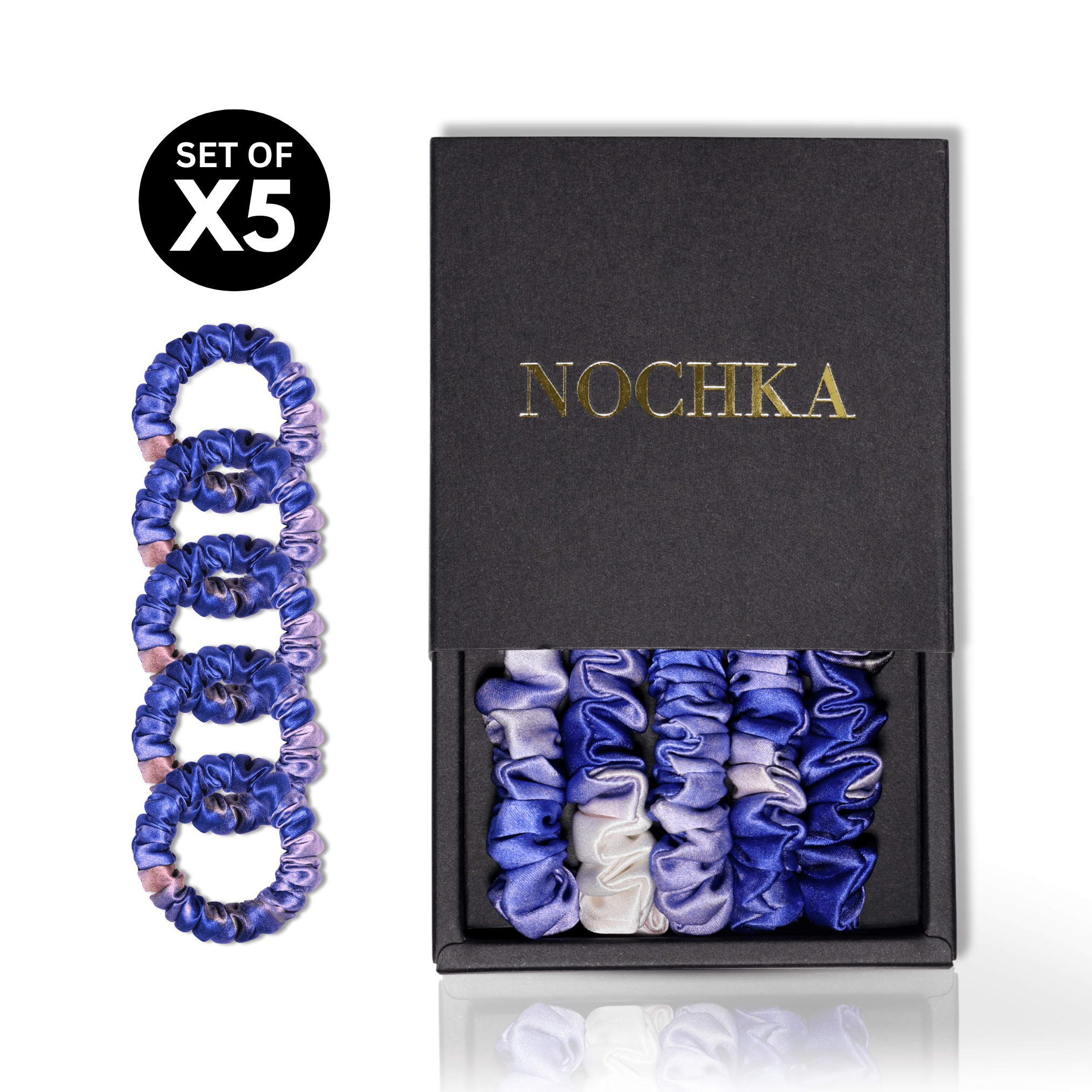 Indigo Tie Dye Ultra - Skinny Silk Scrunchies (Set of 5) - NOCHKA
