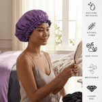 Iris & Black Pure Mulberry Silk Bonnet – Reversible & Durable - NOCHKA
