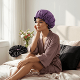 Iris & Black Pure Mulberry Silk Bonnet – Reversible & Durable - NOCHKA
