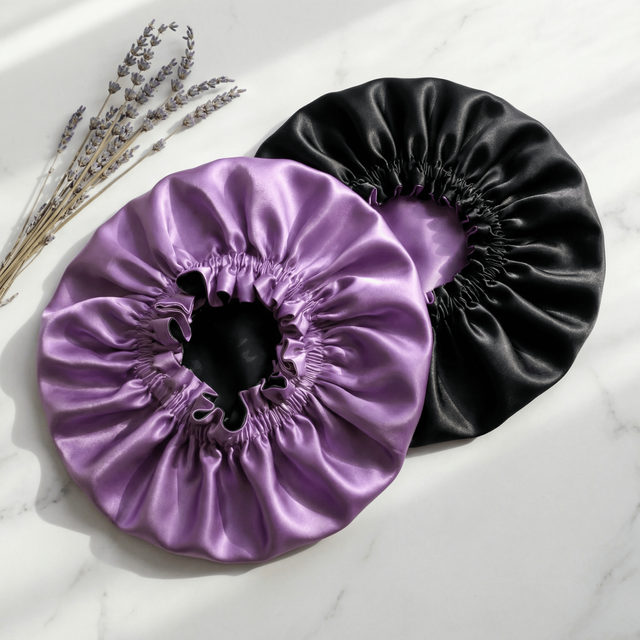 Iris & Black Pure Mulberry Silk Bonnet – Reversible & Durable - NOCHKA

