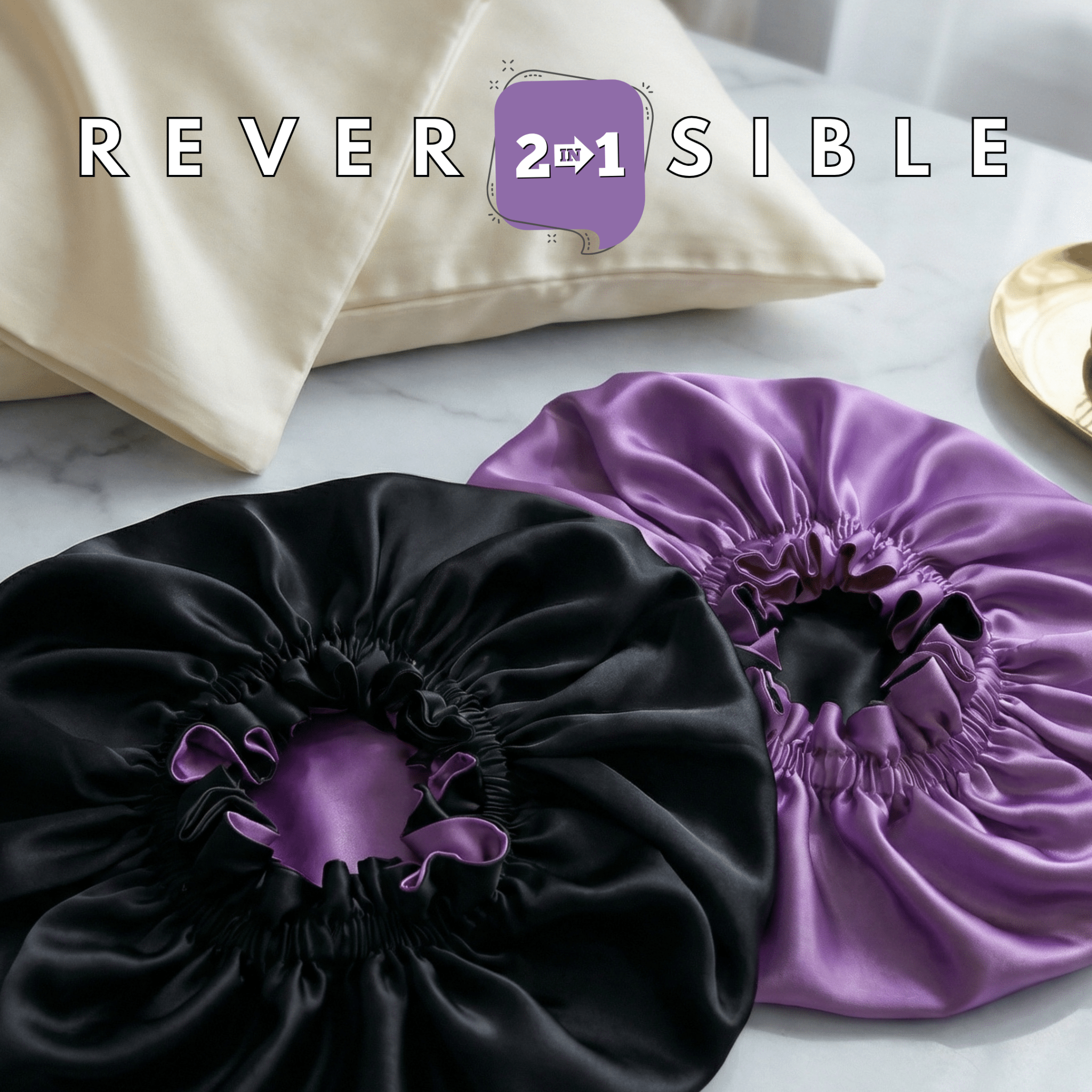 Iris & Black Pure Mulberry Silk Bonnet – Reversible & Durable - NOCHKA
