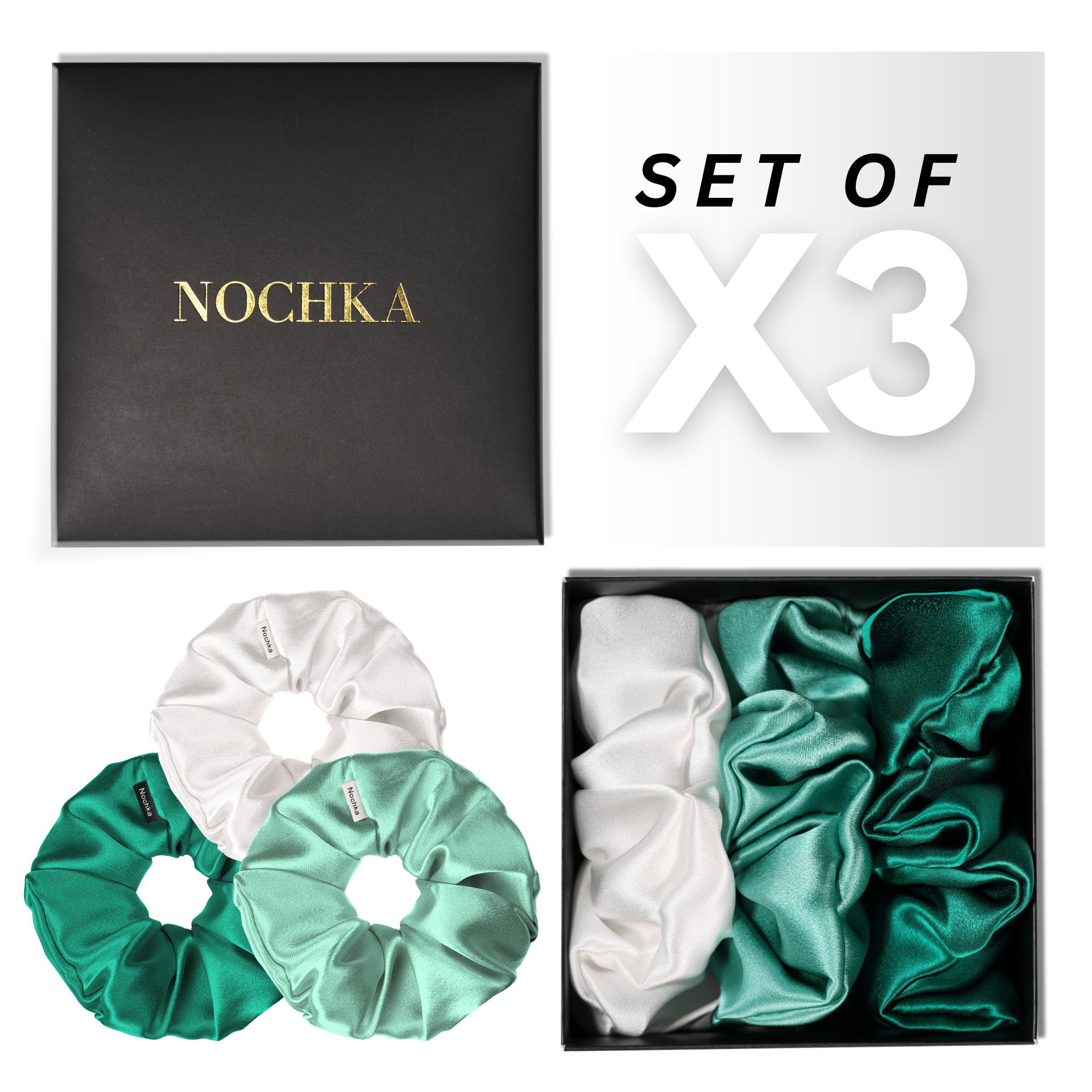 Jungle Shades of 3 Regular Mulberry Silk Scrunchies | 100% Silk - NOCHKA

