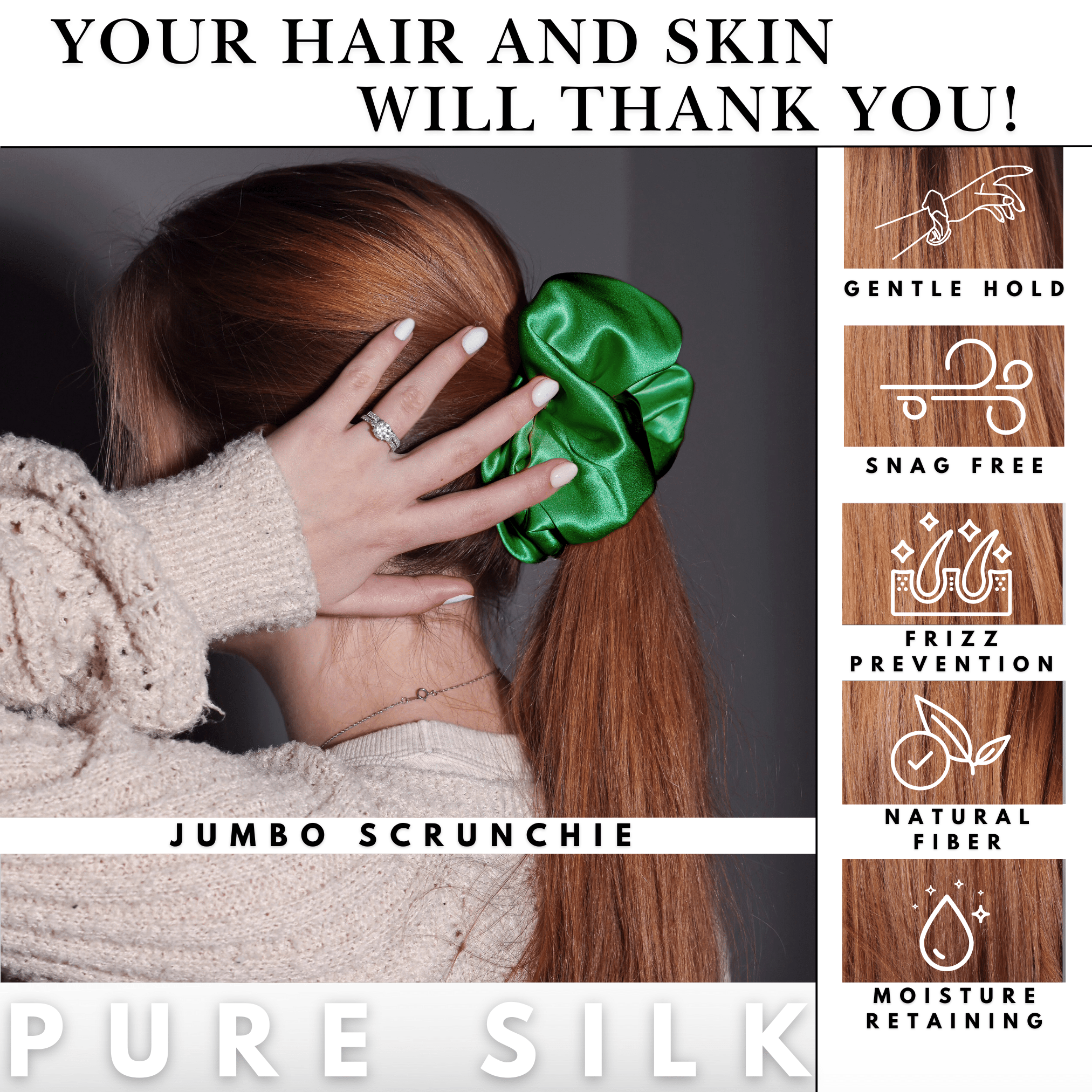 Kelly Green Jumbo Scrunchie – 100% Pure Mulberry Silk, Perfect for All Hair Types - NOCHKA
