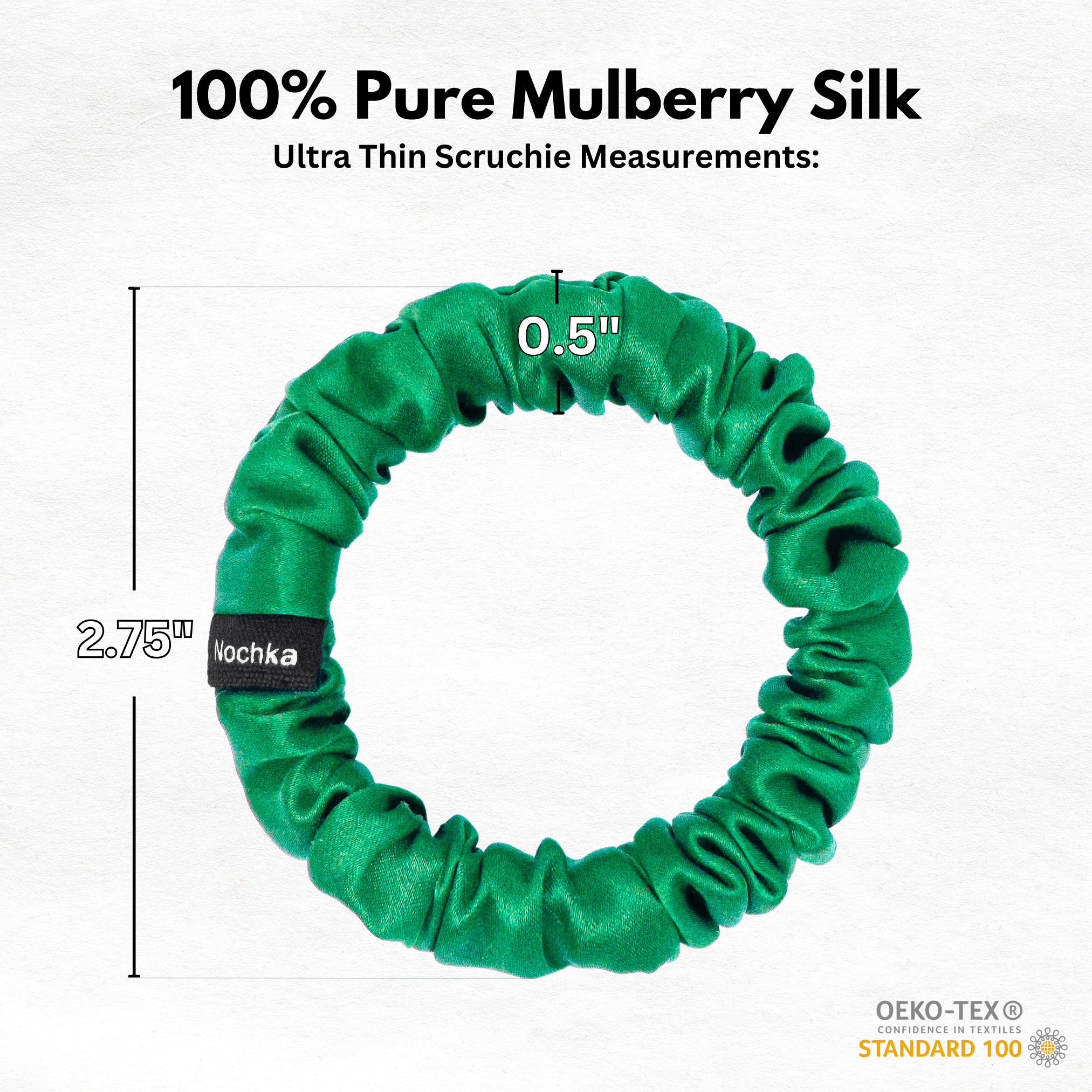 Kelly Green Ultra Skinny Scrunchie – 100% Pure Mulberry Silk, Perfect for All Hair Types - NOCHKA
