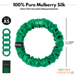 Kelly Green Ultra - Skinny Silk Scrunchies (Set of 5) - NOCHKA
