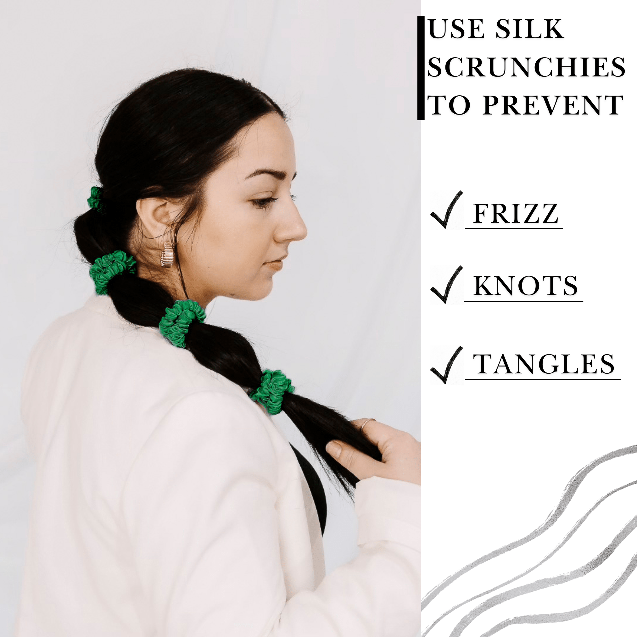 Kelly Green Ultra - Skinny Silk Scrunchies (Set of 5) - NOCHKA
