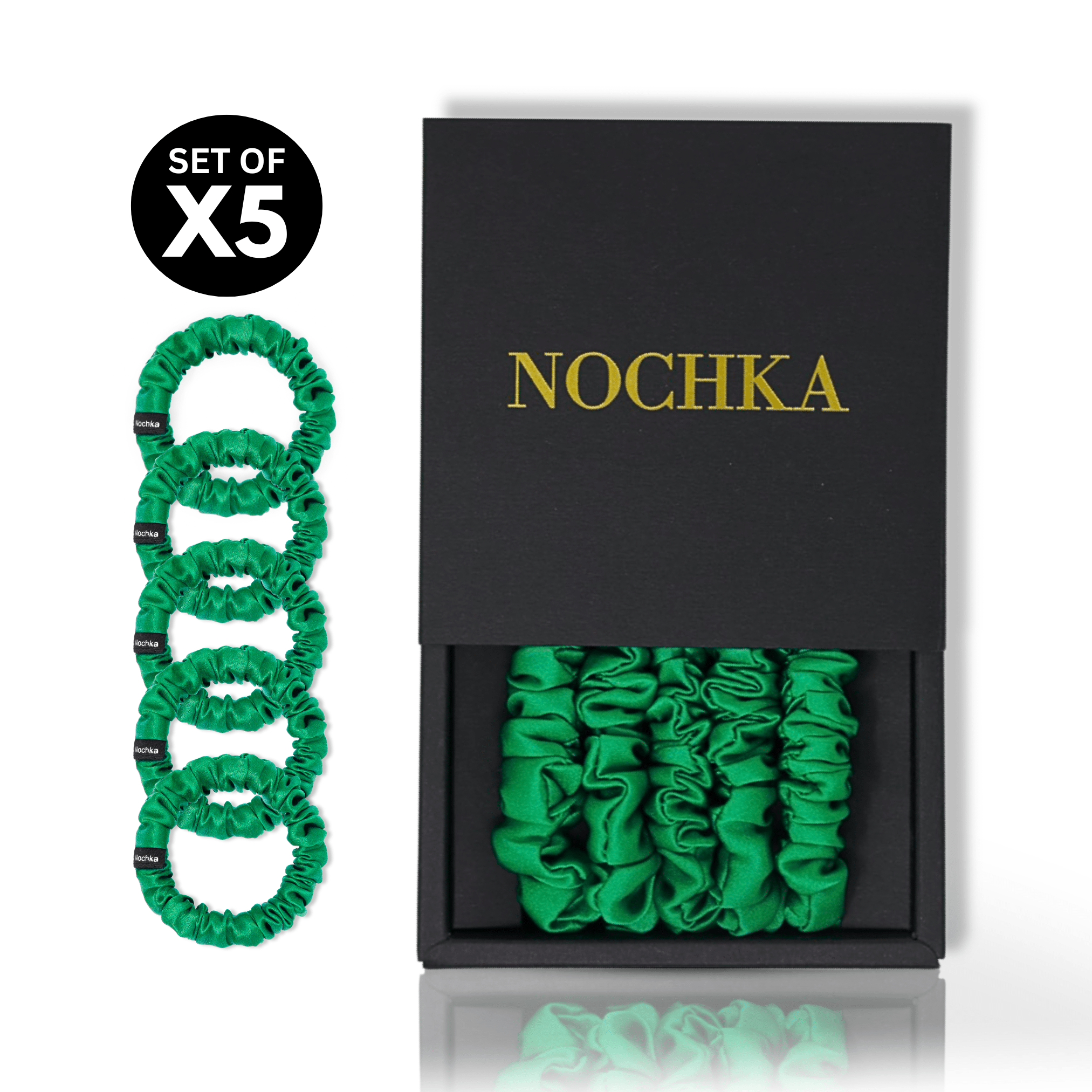 Kelly Green Ultra - Skinny Silk Scrunchies (Set of 5) - NOCHKA
