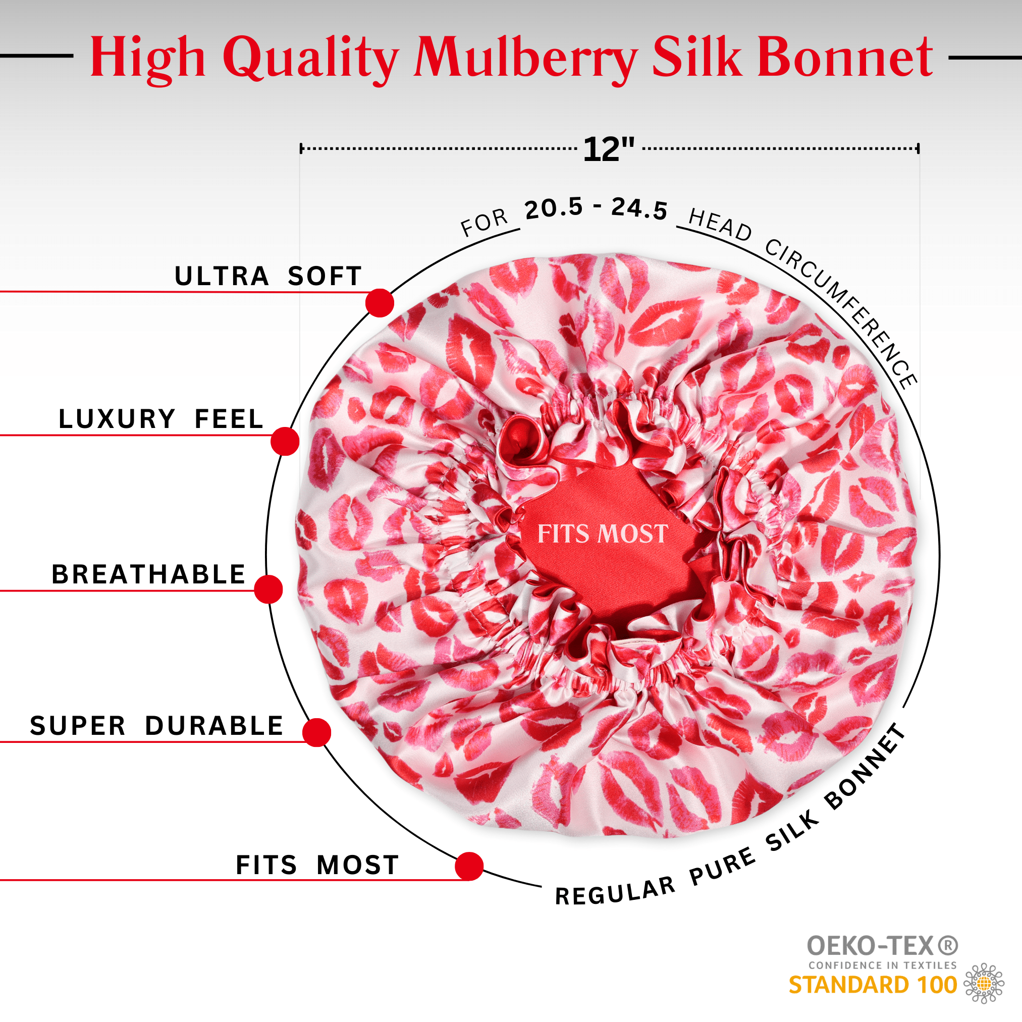 Kiss Print Pure Mulberry Silk Bonnet – Reversible & Durable - NOCHKA
