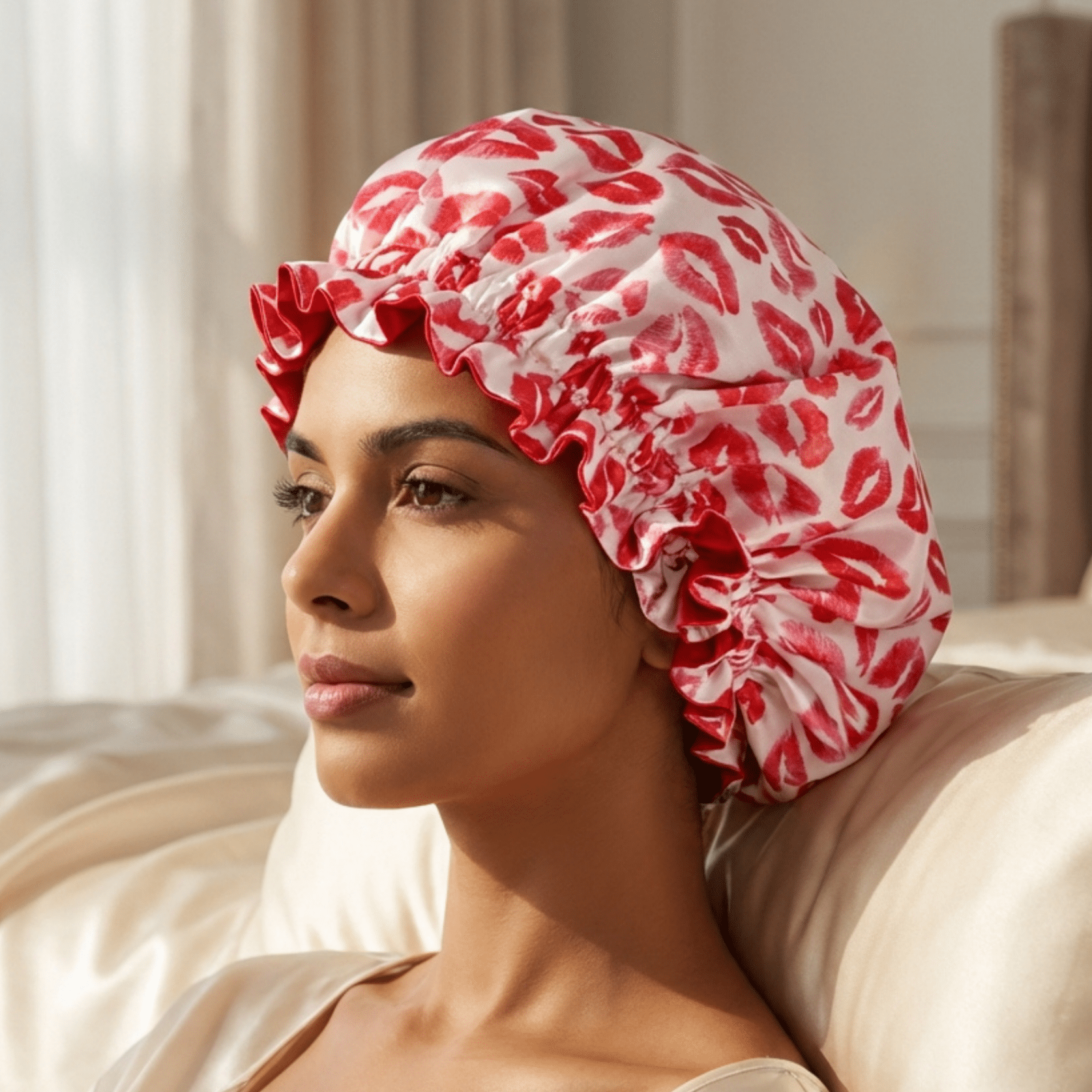 Kiss Print Pure Mulberry Silk Bonnet – Reversible & Durable - NOCHKA
