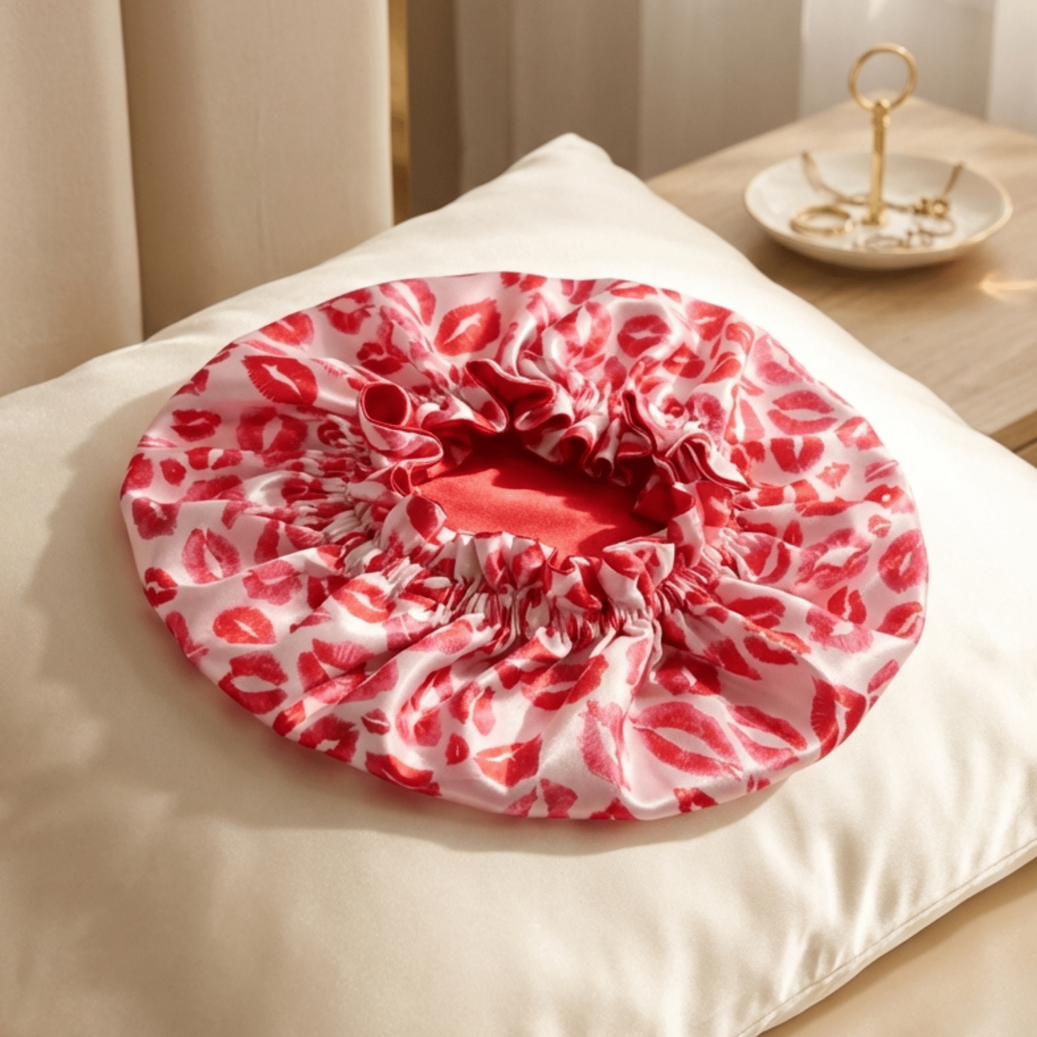 Kiss Print Pure Mulberry Silk Bonnet – Reversible & Durable - NOCHKA
