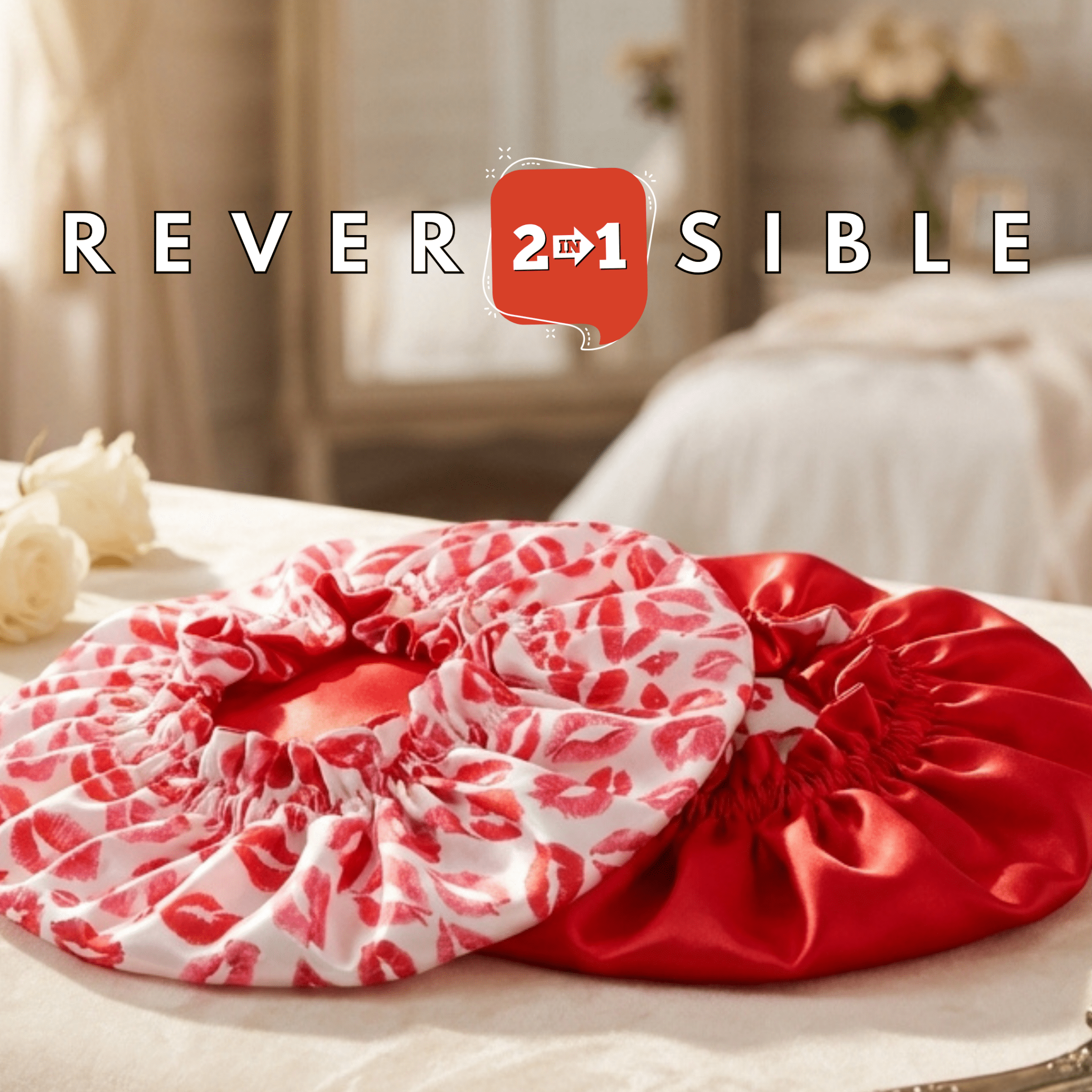 Kiss Print Pure Mulberry Silk Bonnet – Reversible & Durable - NOCHKA
