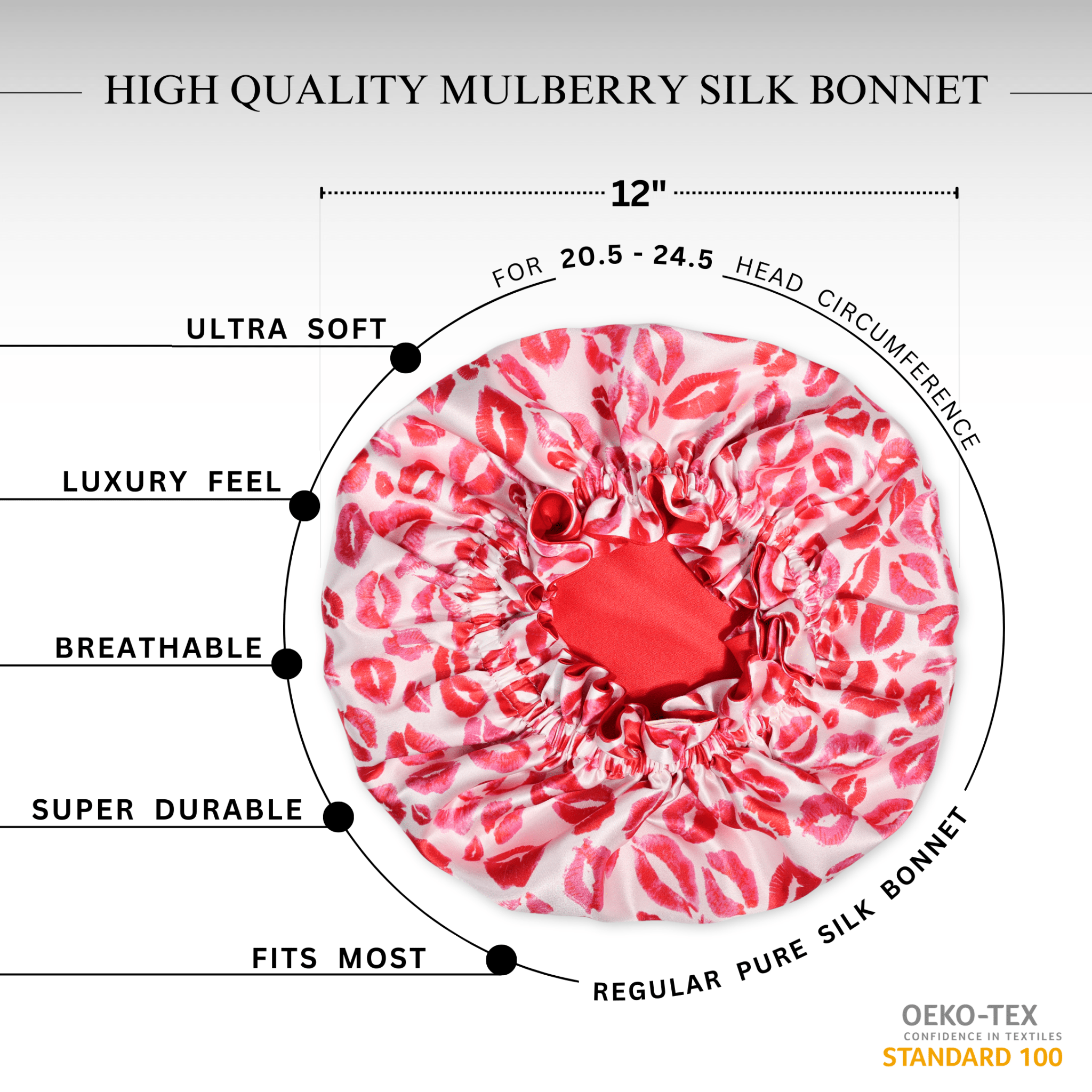 Kiss Print Pure Mulberry Silk Bonnet – Reversible & Durable - NOCHKA
