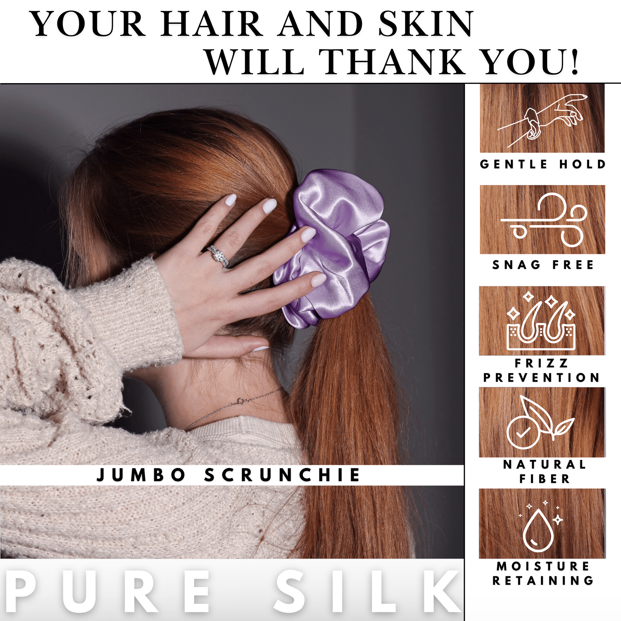 Lavender Jumbo Scrunchie – 100% Pure Mulberry Silk, Perfect for All Hair Types - NOCHKA

