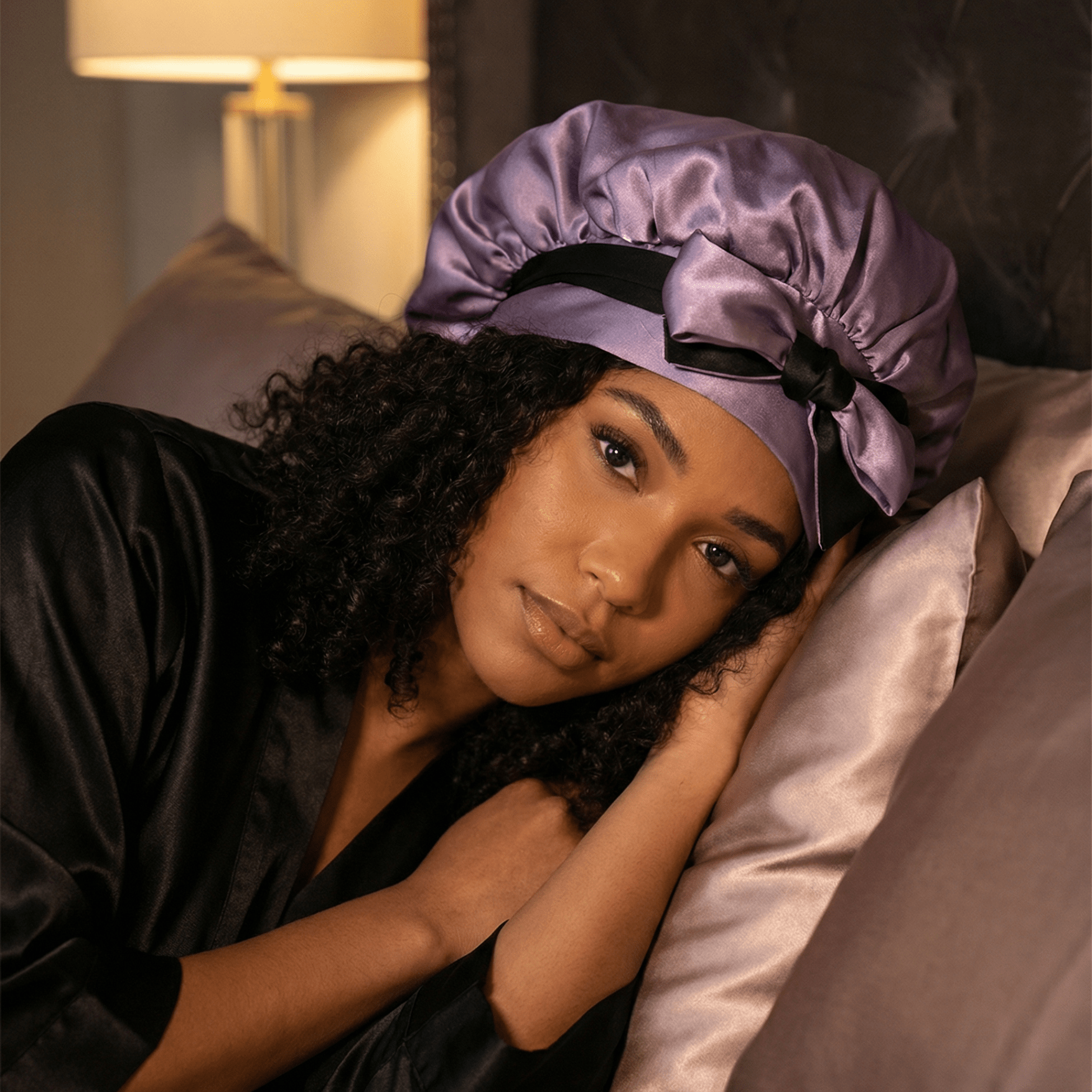 Lavender Midnight and Black Reversible Bonnet with Ties - NOCHKA
