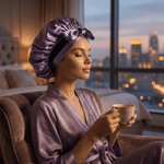 Lavender Midnight and Black Reversible Bonnet with Ties - NOCHKA
