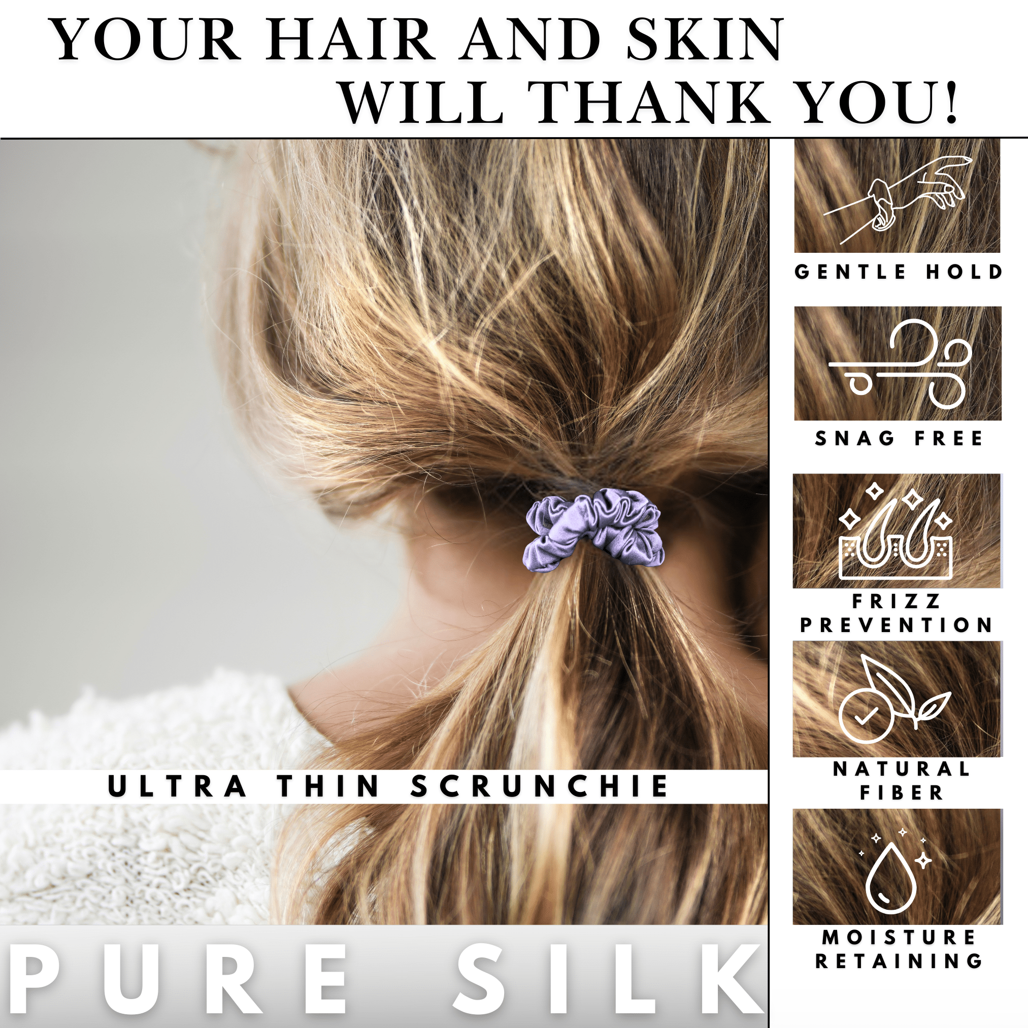 Lavender Ultra - Skinny Silk Scrunchies (Set of 5) - NOCHKA
