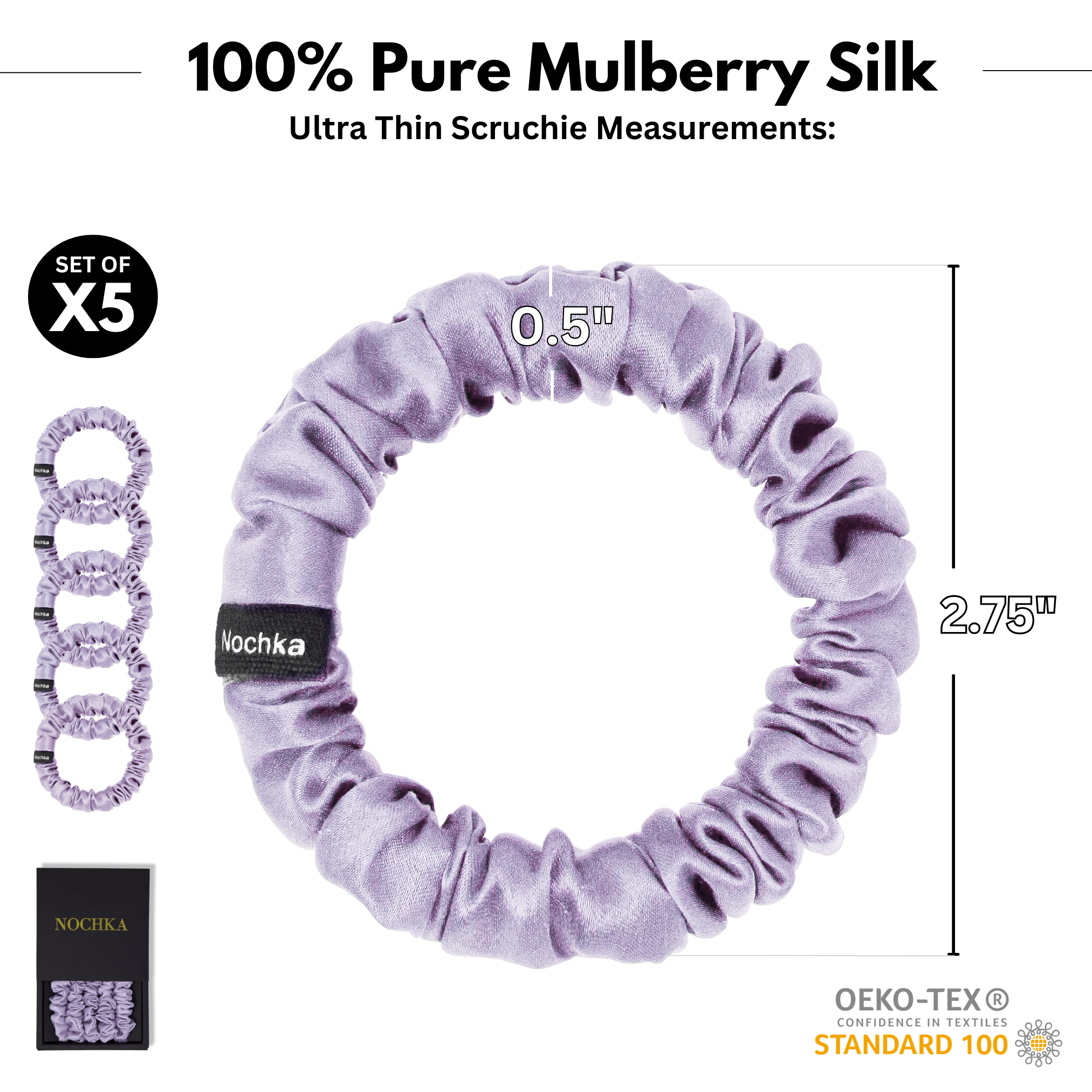 Lavender Ultra - Skinny Silk Scrunchies (Set of 5) - NOCHKA
