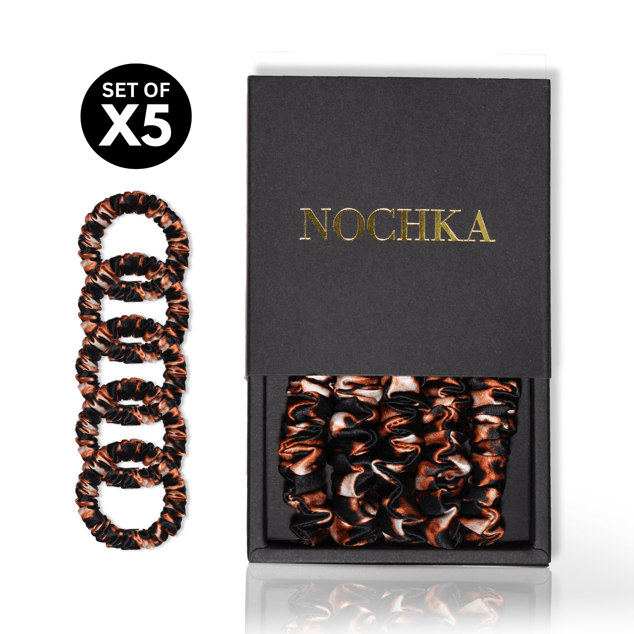 Leopard Ultra - Skinny Silk Scrunchies (Set of 5) - NOCHKA
