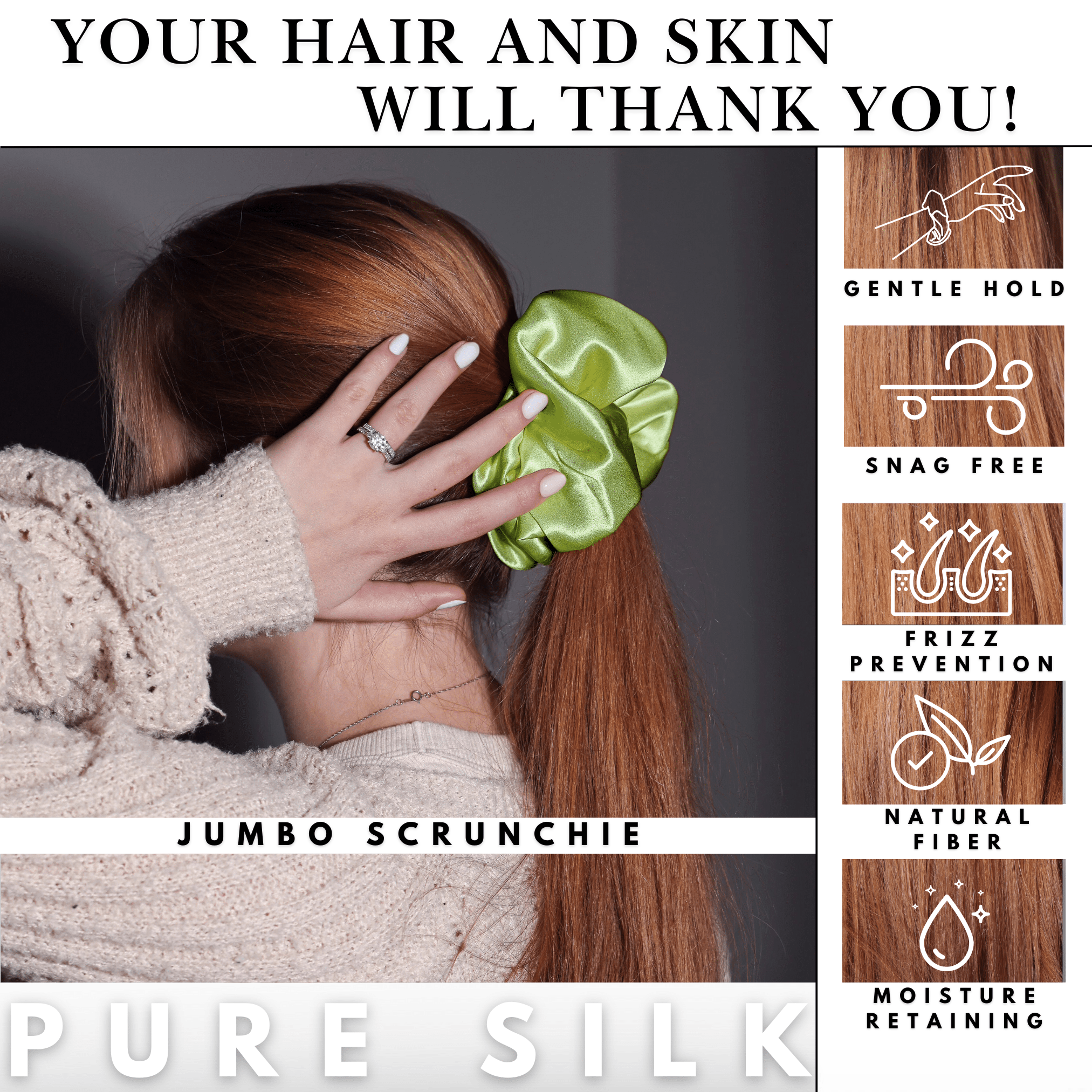 Lime Jumbo Scrunchie – 100% Pure Mulberry Silk, Perfect for All Hair Types - NOCHKA
