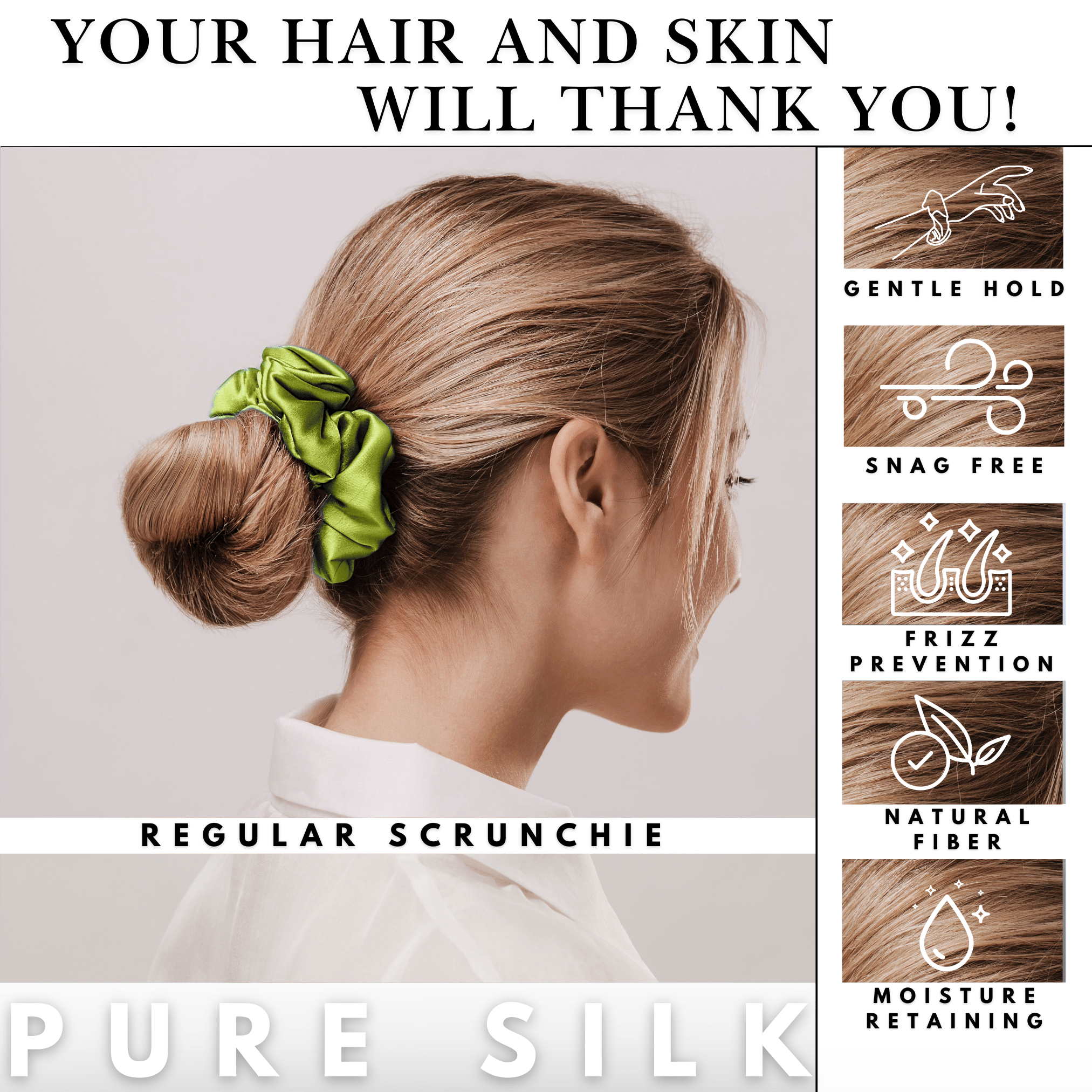 Lime Regular Scrunchie – 100% Pure Mulberry Silk, Perfect for All Hair Types - NOCHKA
