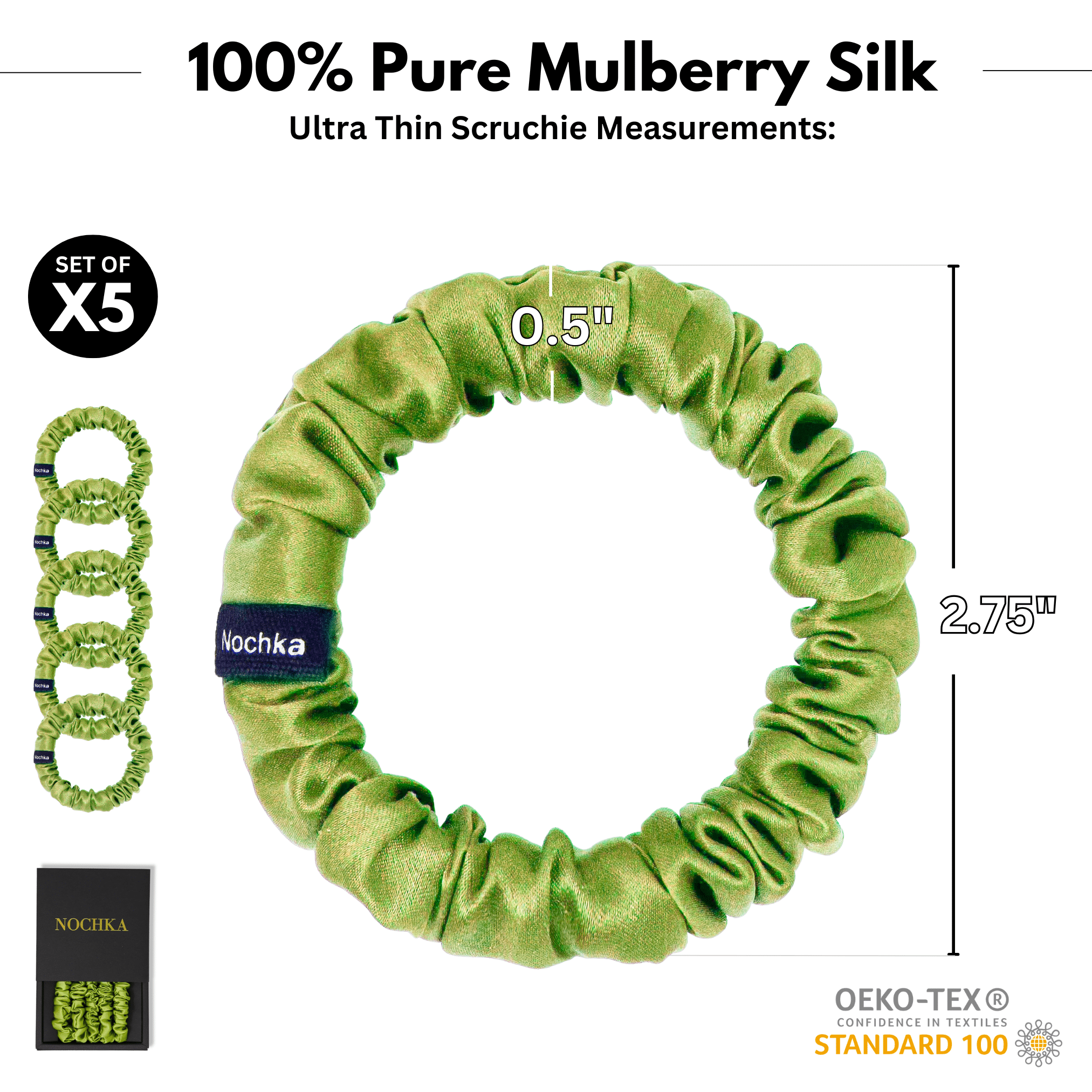 Lime Ultra - Skinny Silk Scrunchies (Set of 5) - NOCHKA
