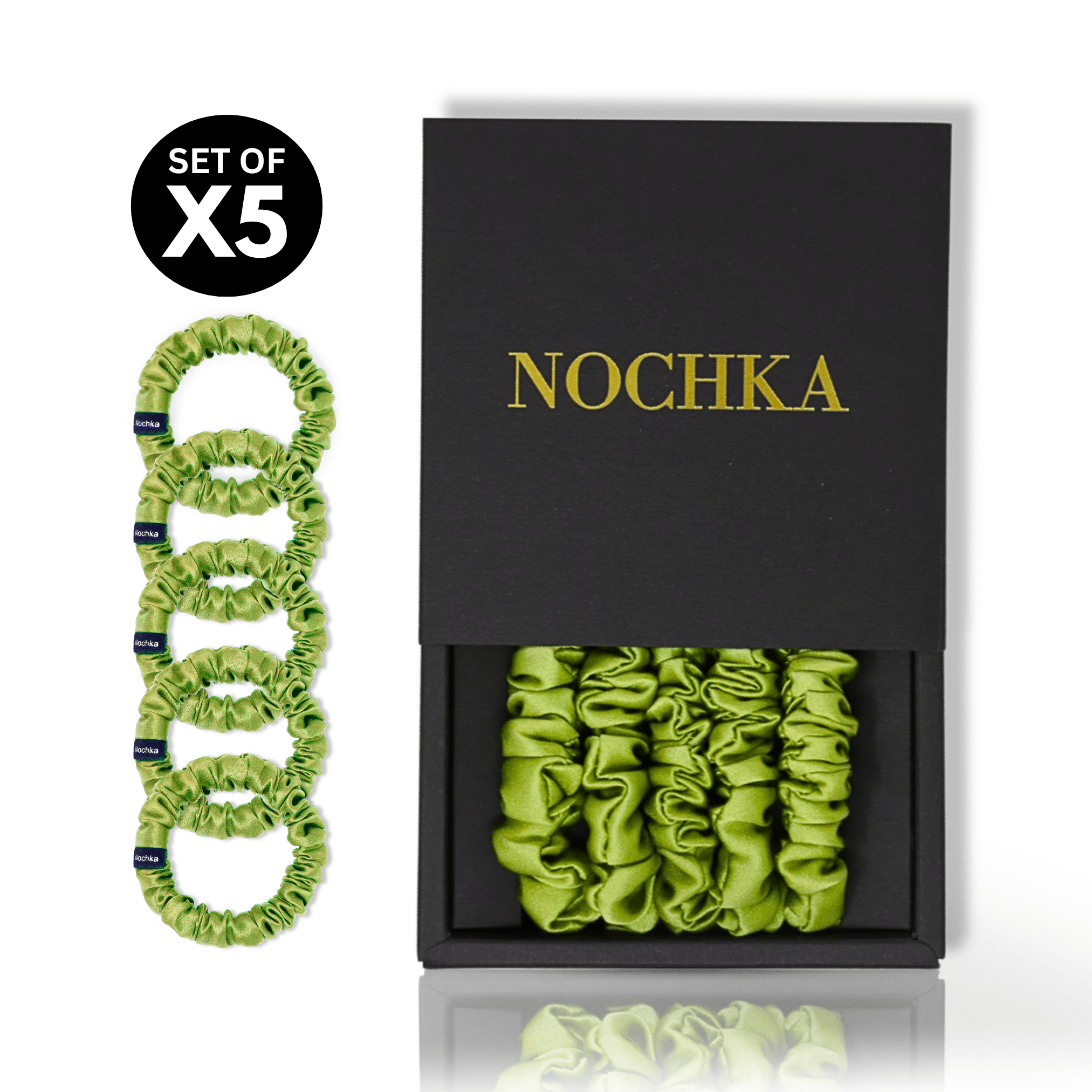Lime Ultra - Skinny Silk Scrunchies (Set of 5) - NOCHKA
