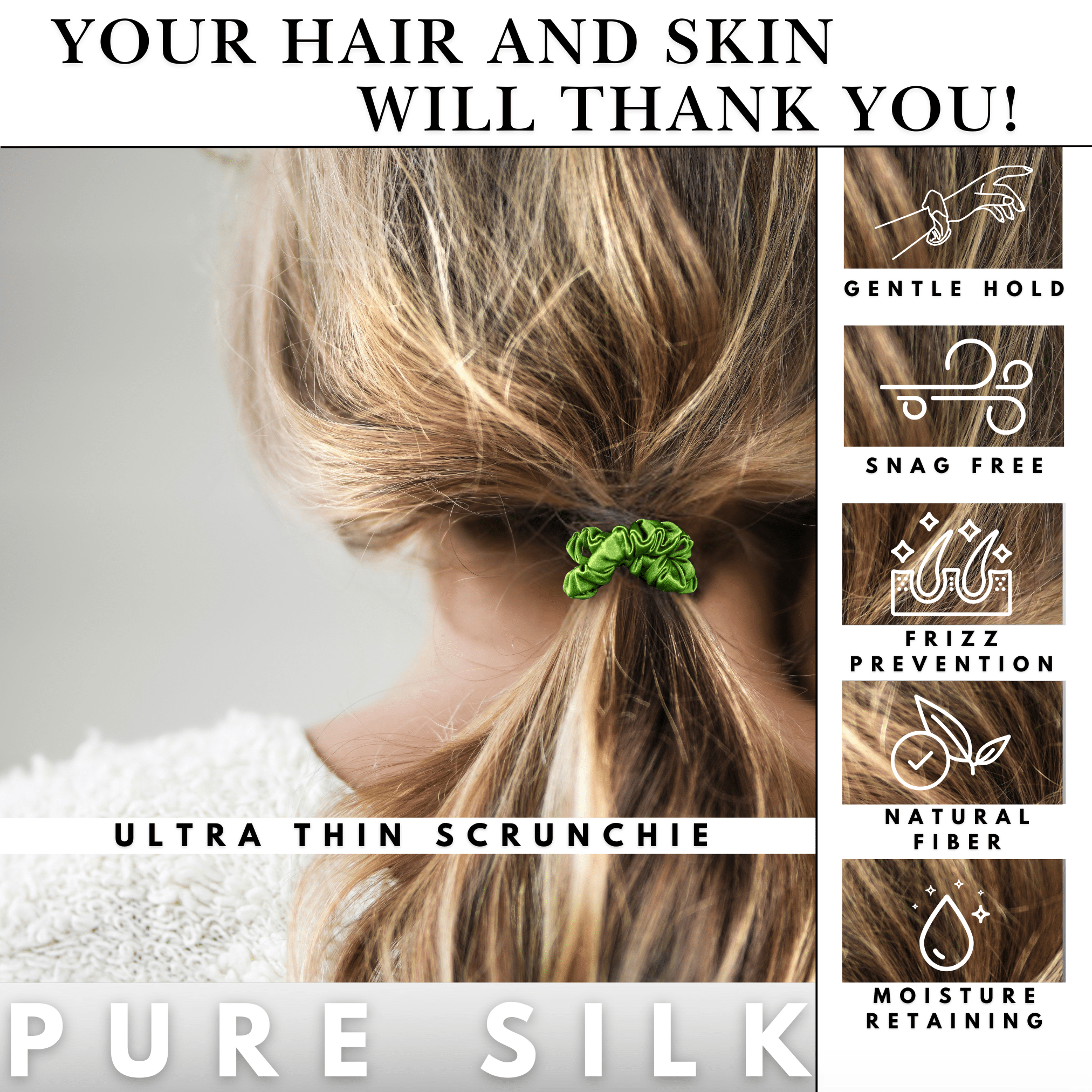 Lime Ultra - Skinny Silk Scrunchies (Set of 5) - NOCHKA
