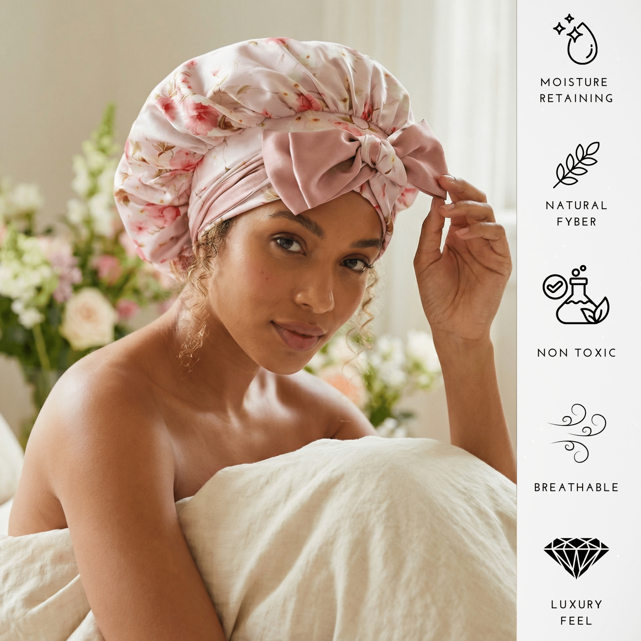 Lovely Floral Print Reversible Bonnet with Ties - NOCHKA
