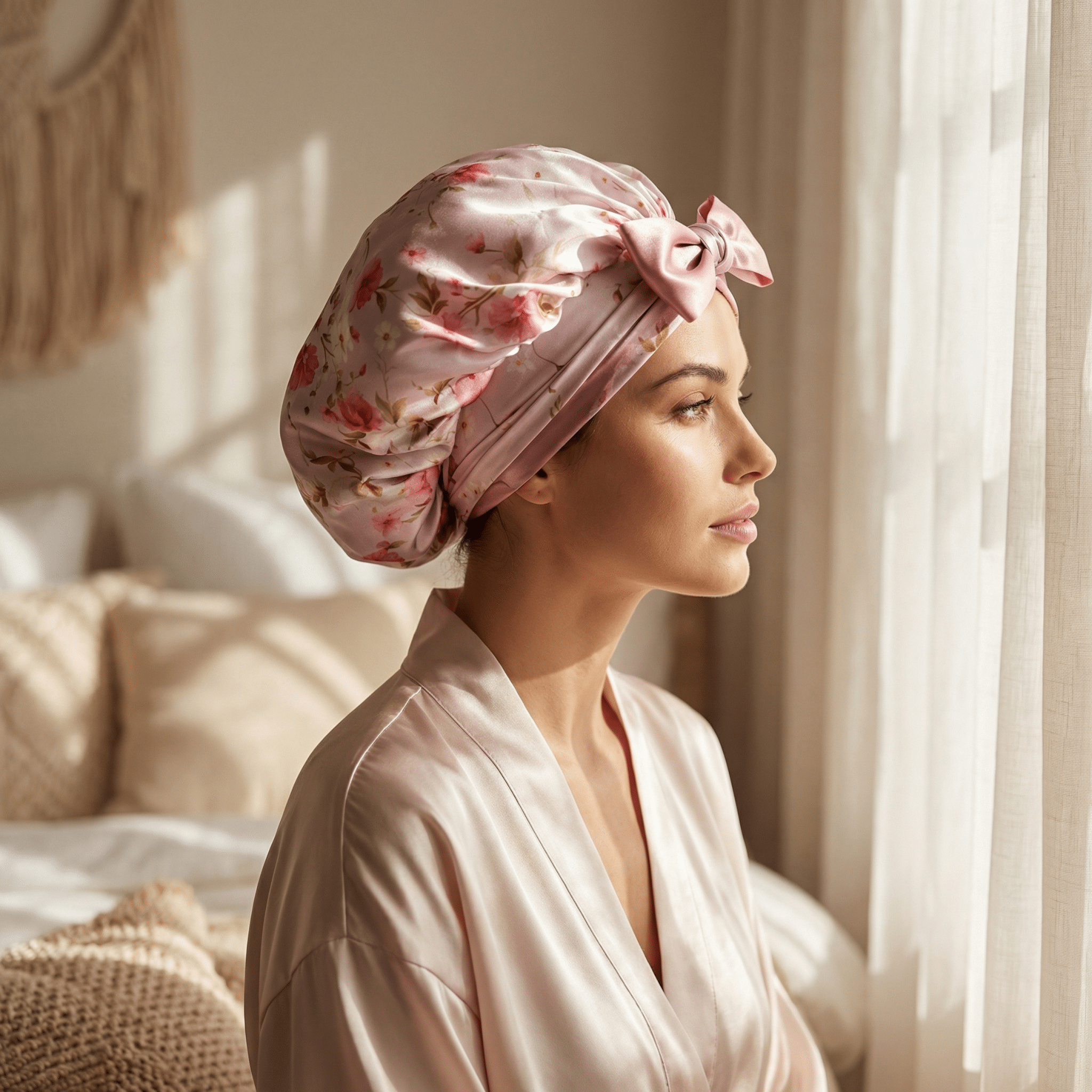 Lovely Floral Print Reversible Bonnet with Ties - NOCHKA
