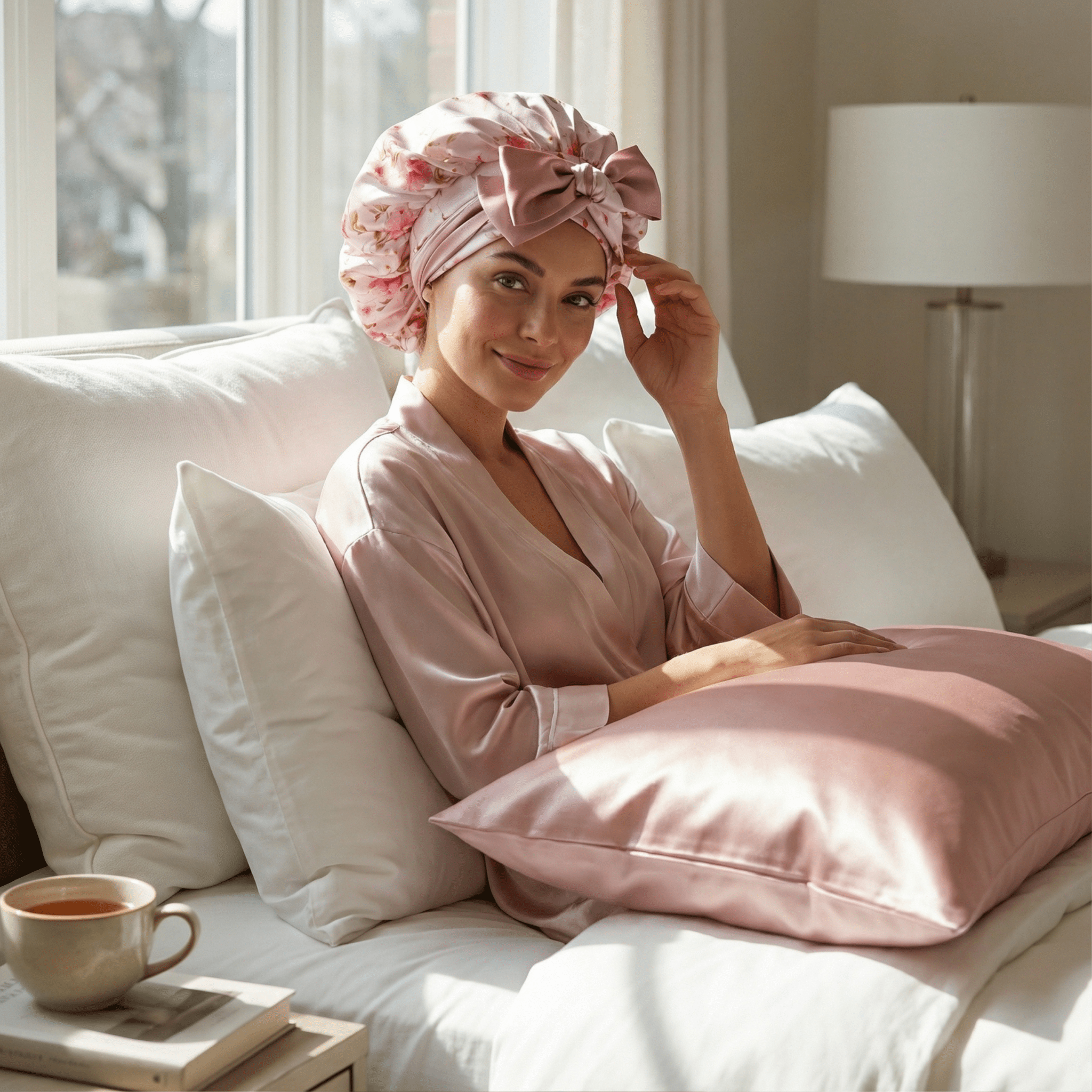 Lovely Floral Print Reversible Bonnet with Ties - NOCHKA
