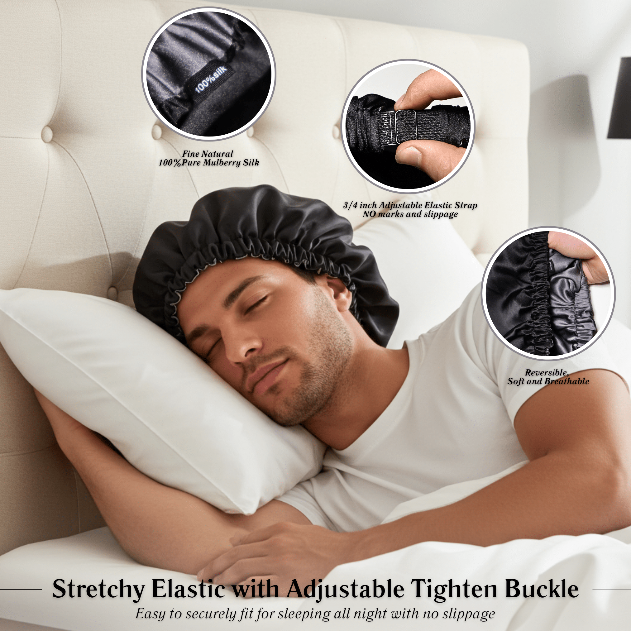 Curly Hair Bonnet Men's Sleep Bonnet Men's Reversible Double