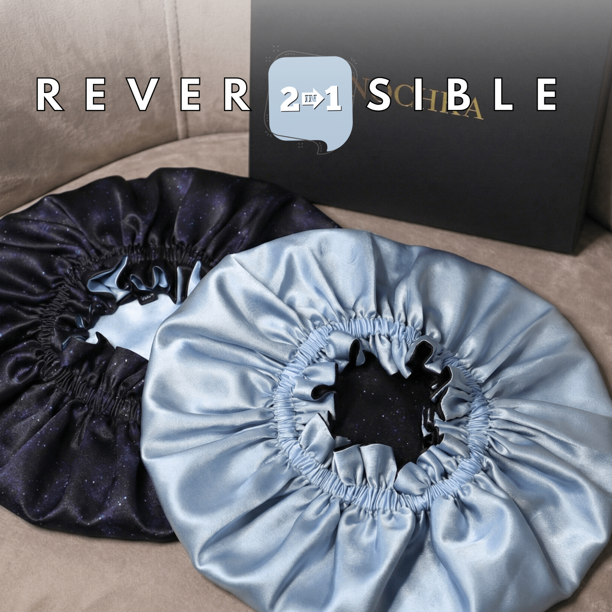 Midnight Print Pure Mulberry Silk Bonnet – Reversible & Durable - NOCHKA
