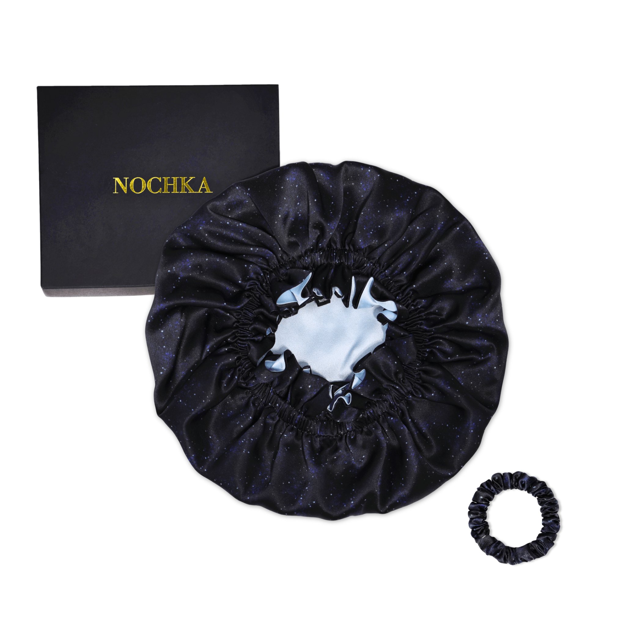 Midnight Print Pure Mulberry Silk Bonnet – Reversible & Durable - NOCHKA
