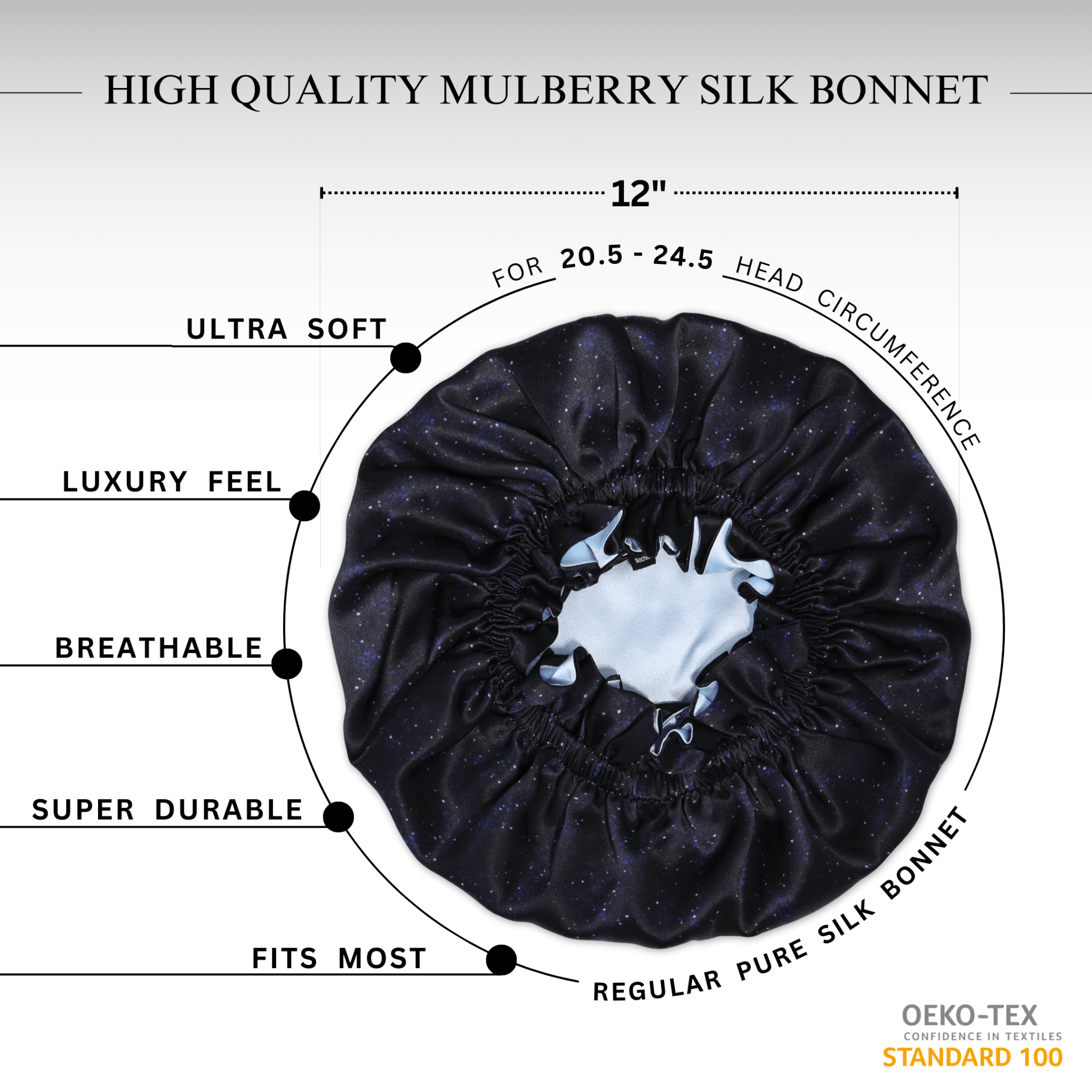 Midnight Print Pure Mulberry Silk Bonnet – Reversible & Durable - NOCHKA
