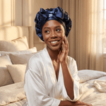 Midnight Pure Mulberry Silk Bonnet – Reversible, Adjustable Fit with Silk Ties - NOCHKA
