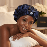 Midnight Pure Mulberry Silk Bonnet – Reversible, Adjustable Fit with Silk Ties - NOCHKA
