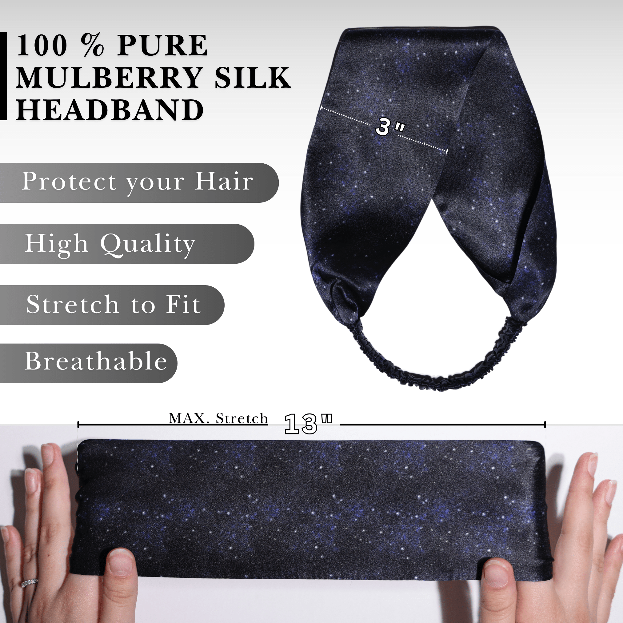 Midnight Pure Silk Headband - NOCHKA
