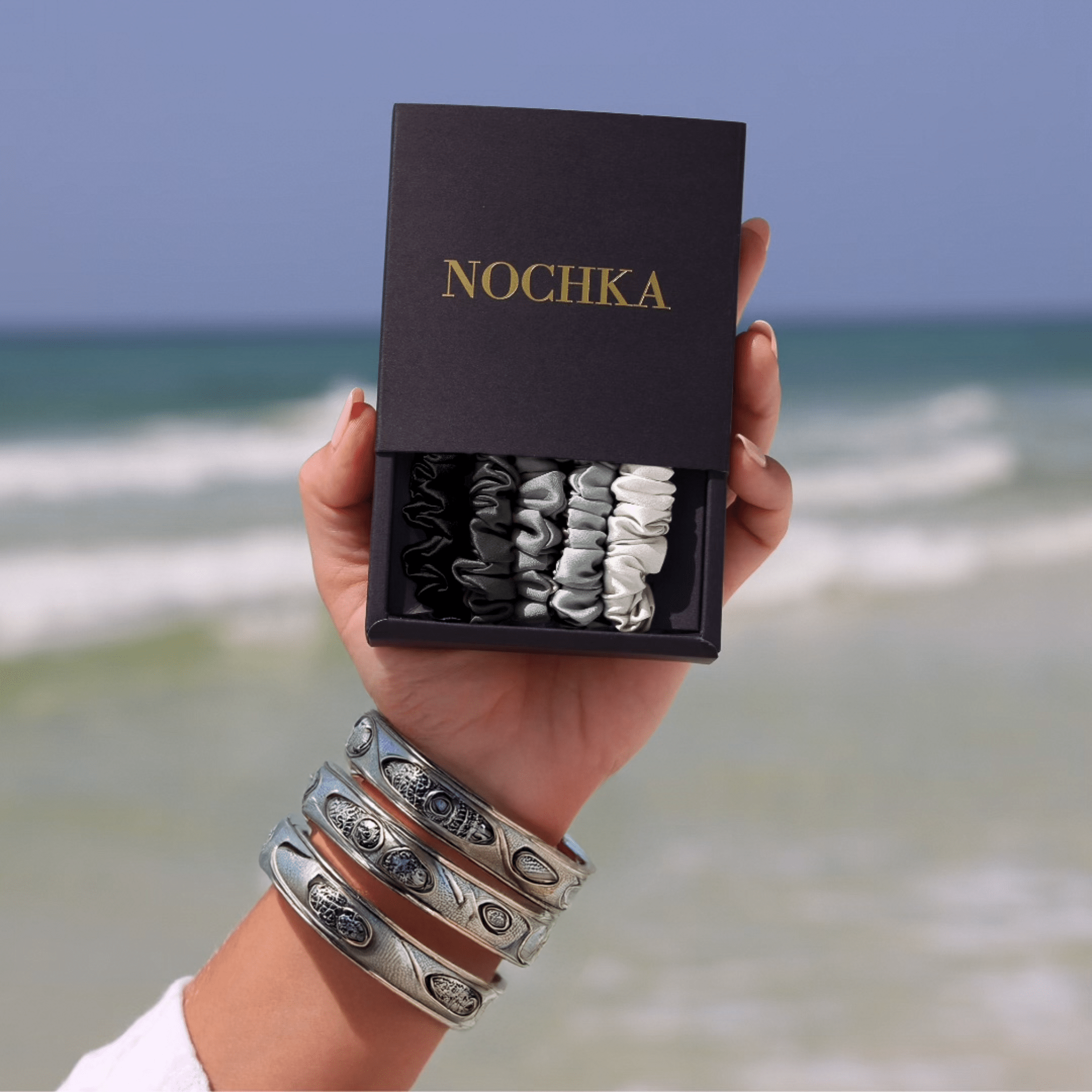 Monochrome Shades Ultra - Skinny Silk Scrunchies (Set of 5) - NOCHKA
