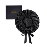 Mulberry Silk Bonnet with Thin Ties – 100% Silk Adjustable 19 Momme Hair Bonnet | Black and Black - NOCHKA
