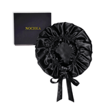 Mulberry Silk Bonnet with Thin Ties – 100% Silk Adjustable 19 Momme Hair Bonnet | Black and Black - NOCHKA
