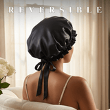 Mulberry Silk Bonnet with Thin Ties – 100% Silk Adjustable 19 Momme Hair Bonnet | Black and Black - NOCHKA
