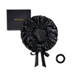 Mulberry Silk Bonnet with Thin Ties – 100% Silk Adjustable 19 Momme Hair Bonnet | Black and Black - NOCHKA
